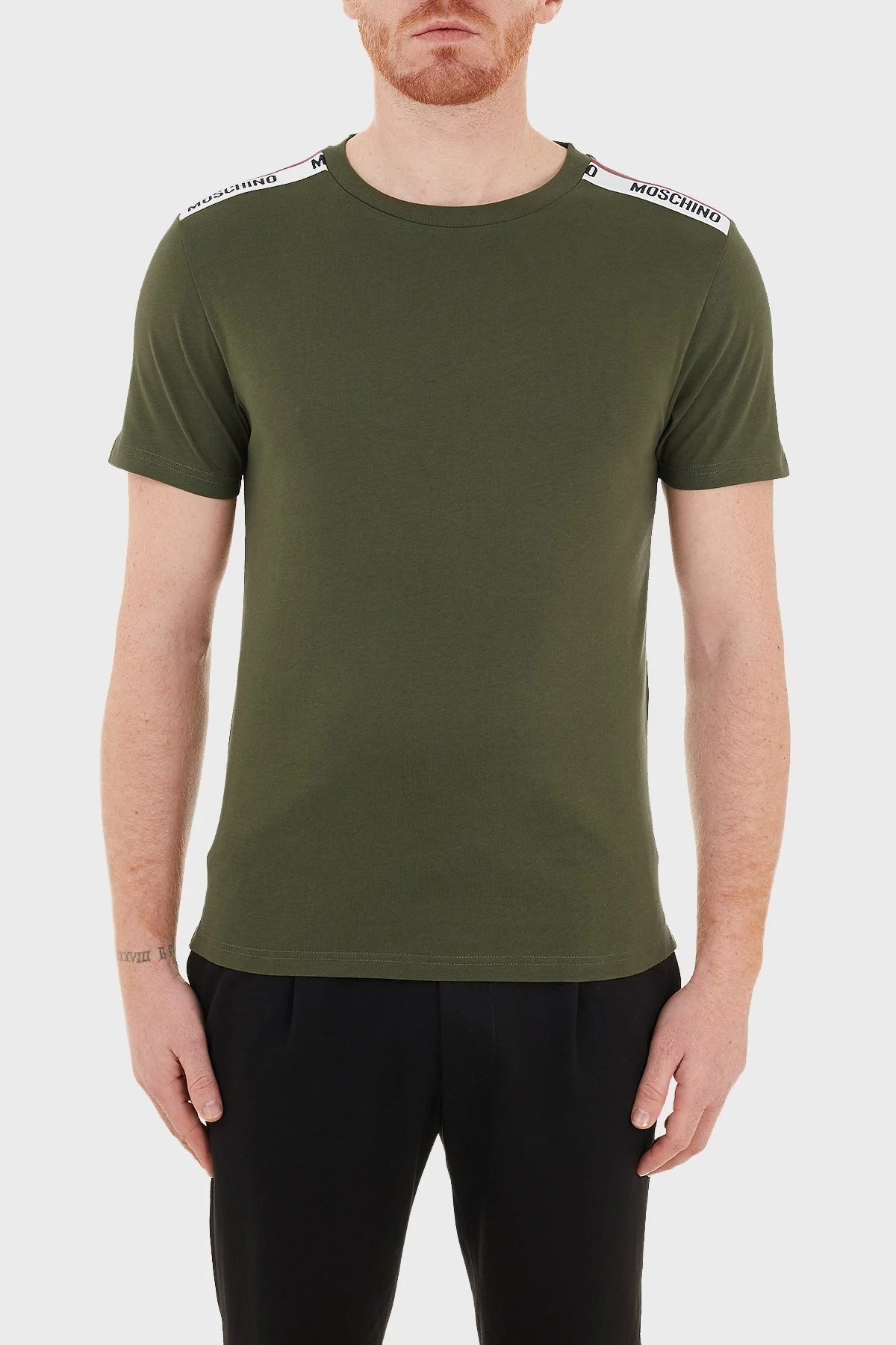 Moschino Logo Bantlı Slim Fit Bisiklet Yaka % 100 Pamuk Erkek T Shirt A1916 8101 0430 HAKİ - 1