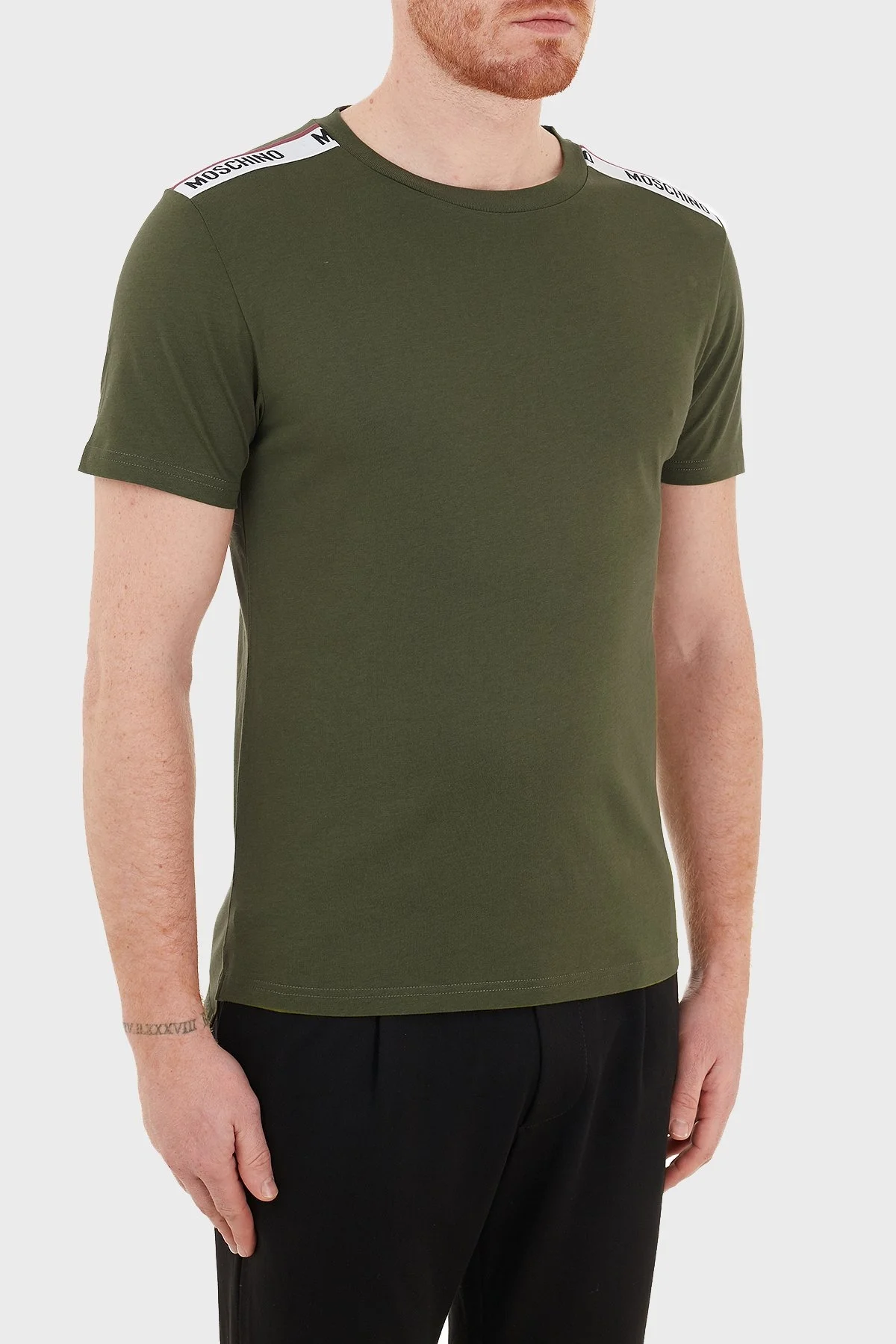 Moschino Logo Bantlı Slim Fit Bisiklet Yaka % 100 Pamuk Erkek T Shirt A1916 8101 0430 HAKİ - 4