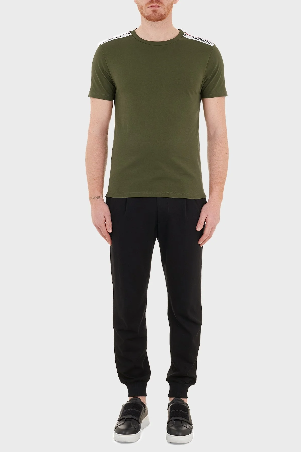 Moschino Logo Bantlı Slim Fit Bisiklet Yaka % 100 Pamuk Erkek T Shirt A1916 8101 0430 HAKİ - 5