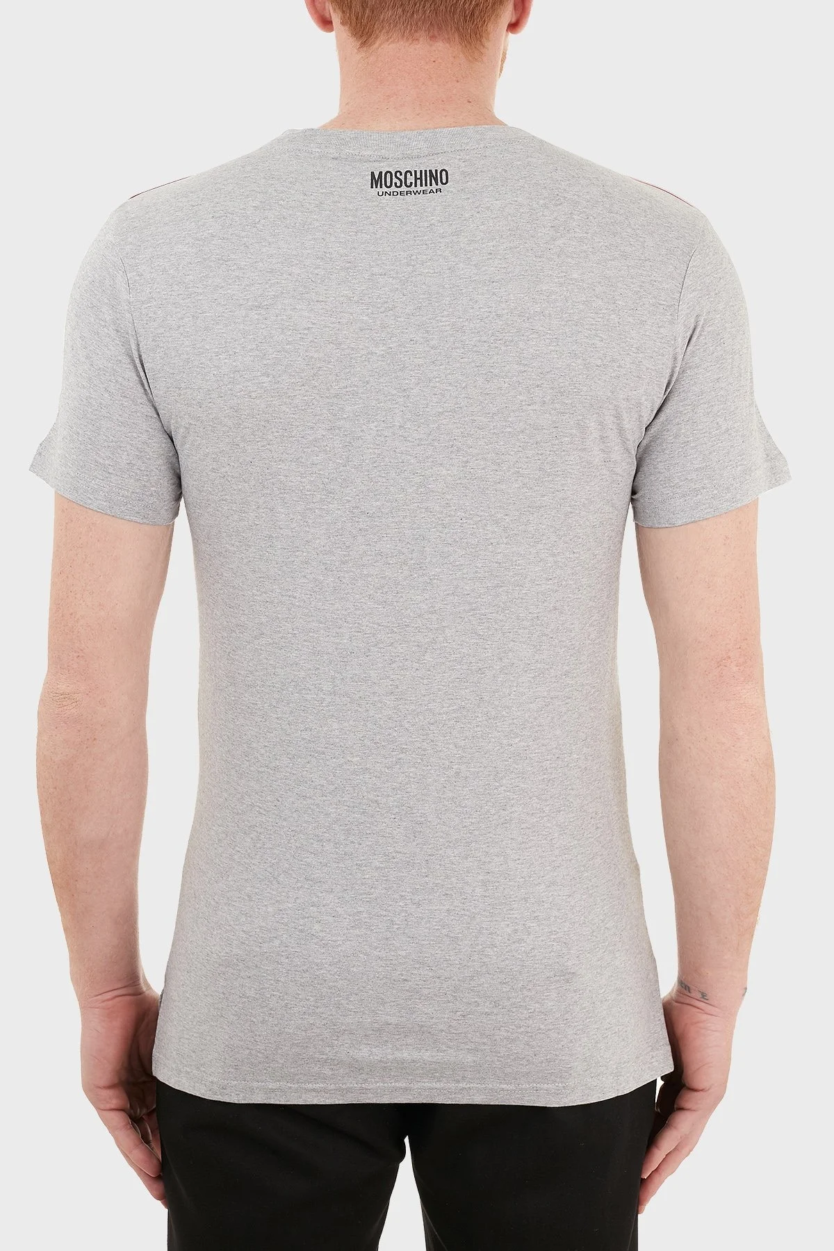 Moschino Logo Bantlı Slim Fit Bisiklet Yaka % 100 Pamuk Erkek T Shirt A1916 8101 0489 GRİ - 2