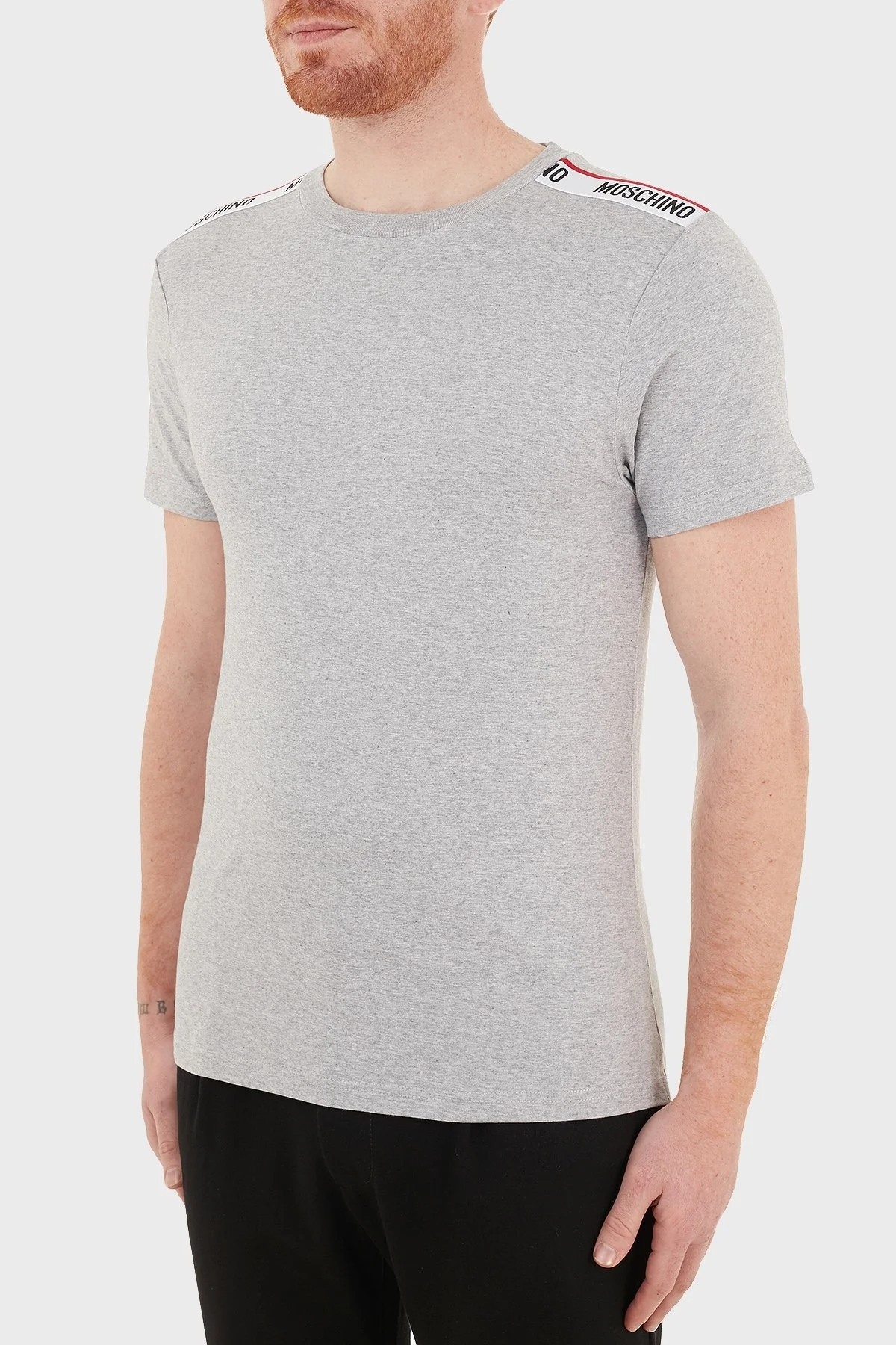 Moschino Logo Bantlı Slim Fit Bisiklet Yaka % 100 Pamuk Erkek T Shirt A1916 8101 0489 GRİ - 3