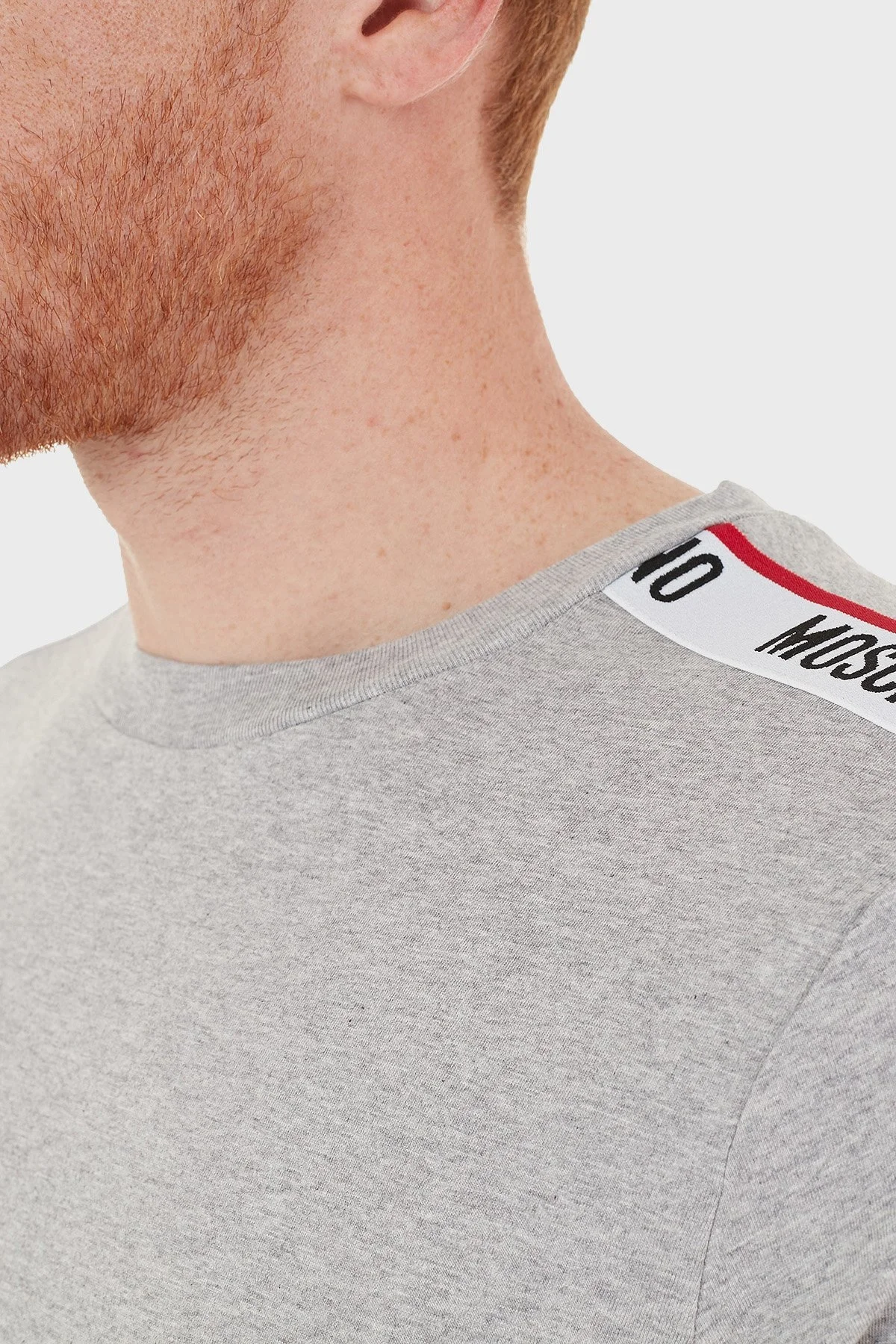 Moschino Logo Bantlı Slim Fit Bisiklet Yaka % 100 Pamuk Erkek T Shirt A1916 8101 0489 GRİ - 6