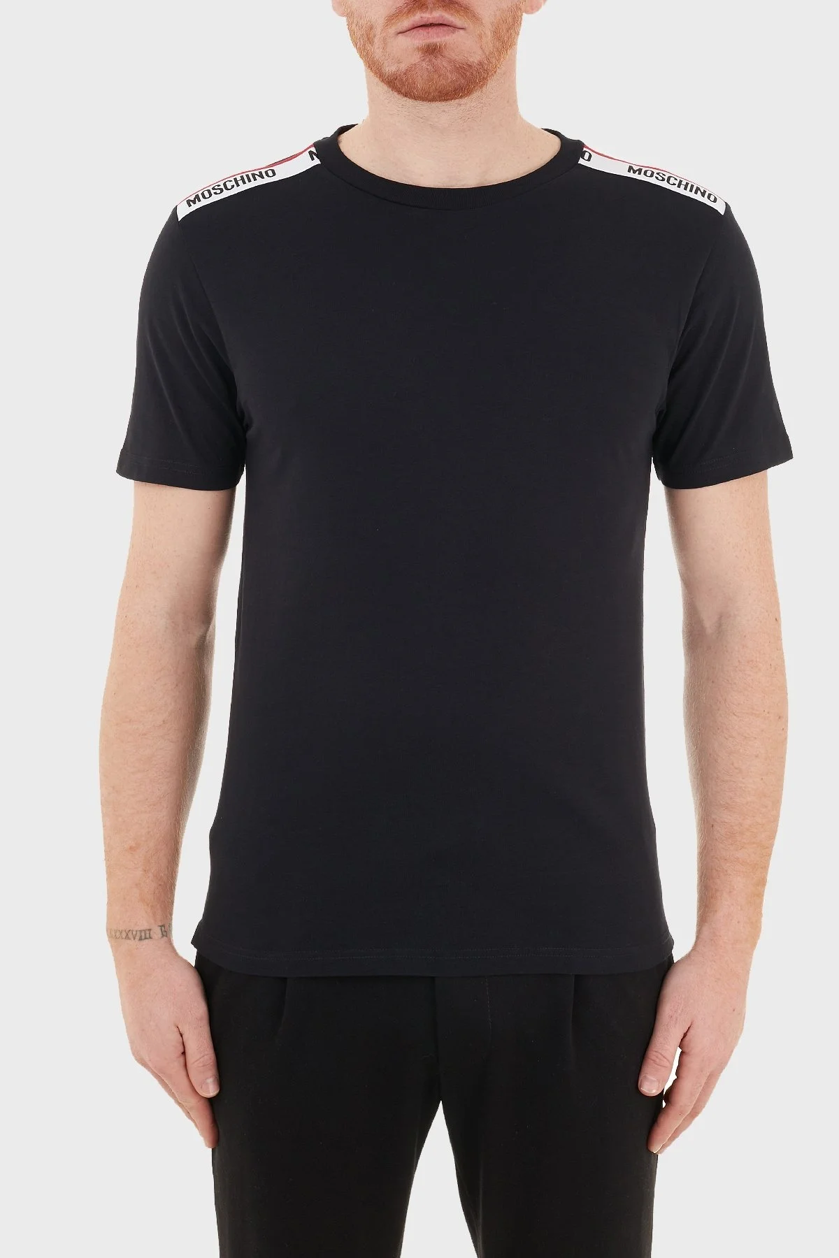 Moschino Logo Bantlı Slim Fit Bisiklet Yaka % 100 Pamuk Erkek T Shirt A1916 8101 0555 SİYAH - 1