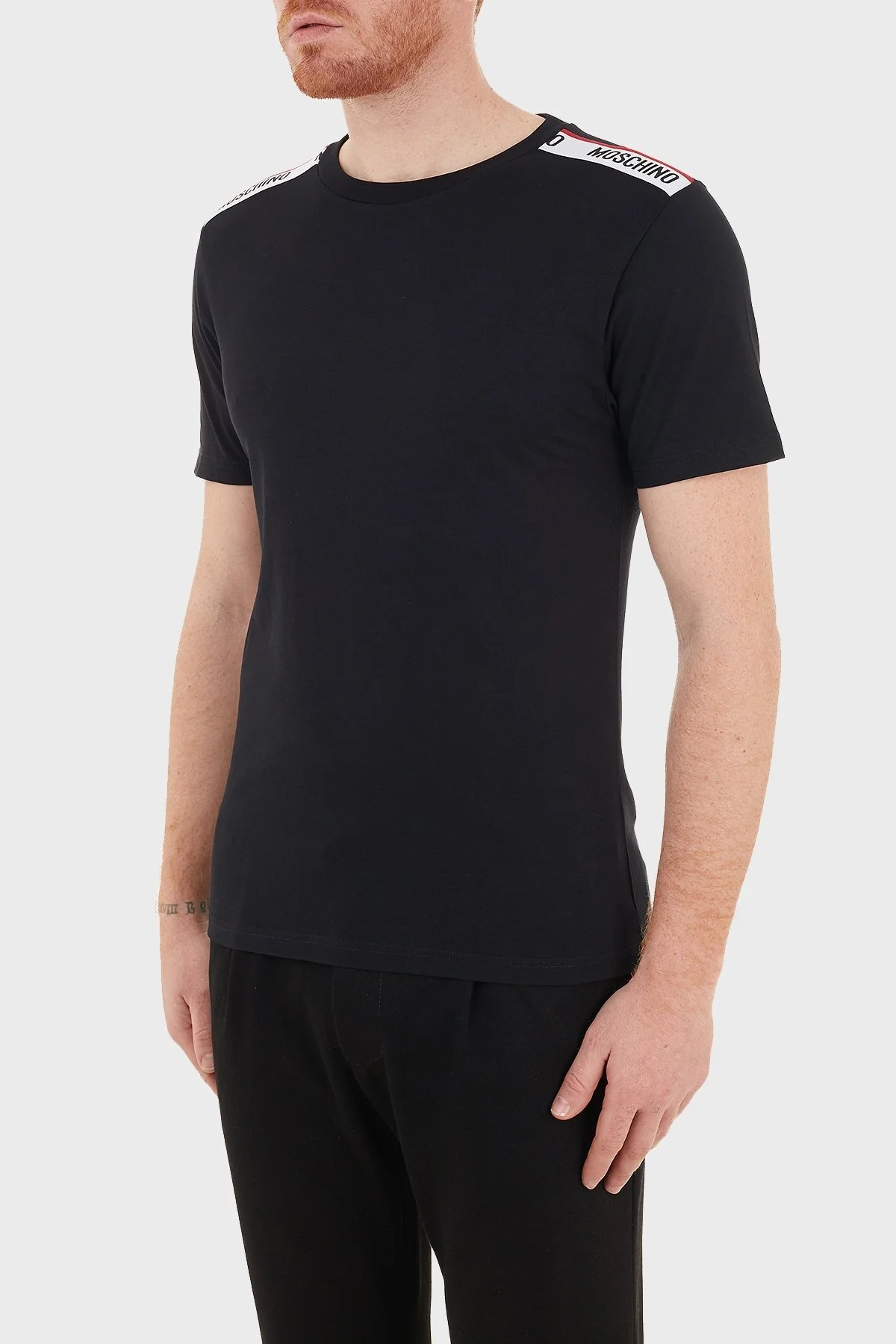 Moschino Logo Bantlı Slim Fit Bisiklet Yaka % 100 Pamuk Erkek T Shirt A1916 8101 0555 SİYAH - 3