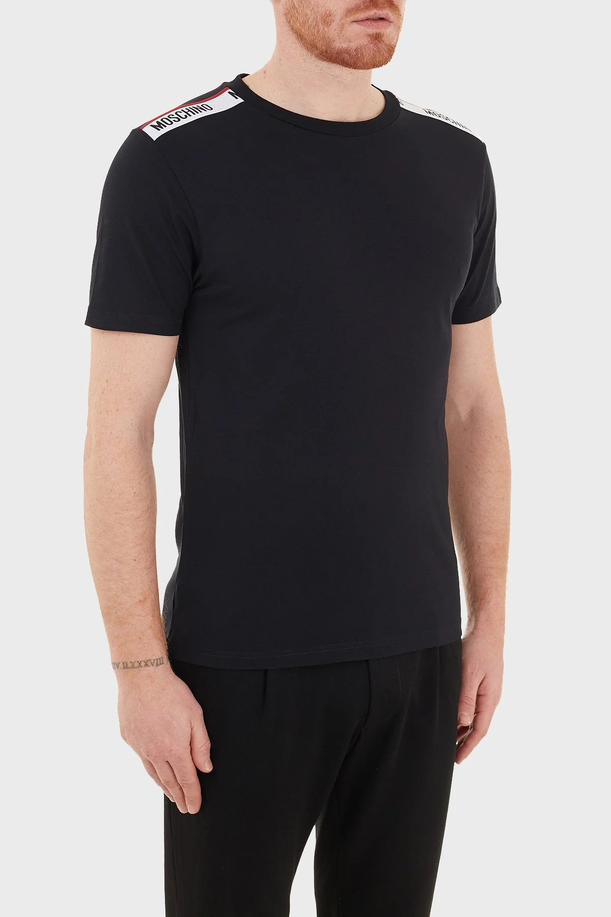 Moschino Logo Bantlı Slim Fit Bisiklet Yaka % 100 Pamuk Erkek T Shirt A1916 8101 0555 SİYAH - 4