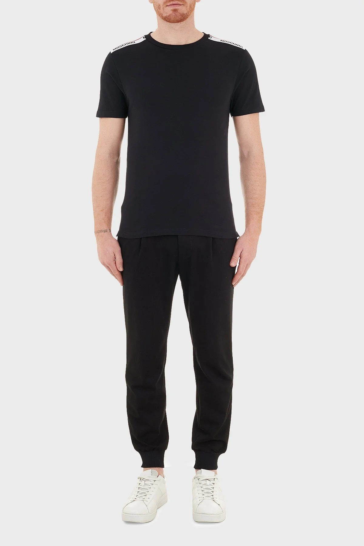 Moschino Logo Bantlı Slim Fit Bisiklet Yaka % 100 Pamuk Erkek T Shirt A1916 8101 0555 SİYAH - 5