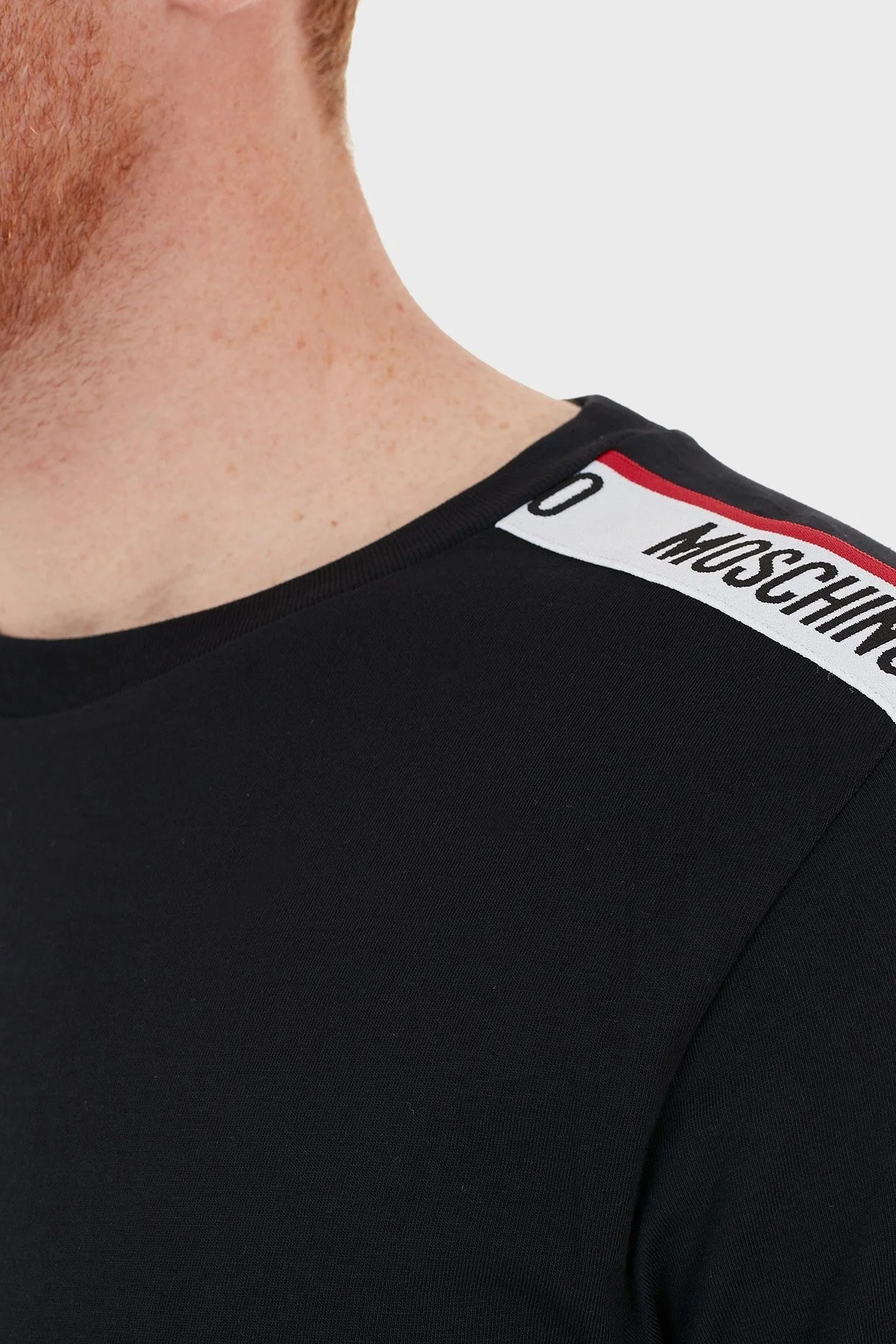 Moschino Logo Bantlı Slim Fit Bisiklet Yaka % 100 Pamuk Erkek T Shirt A1916 8101 0555 SİYAH - 6