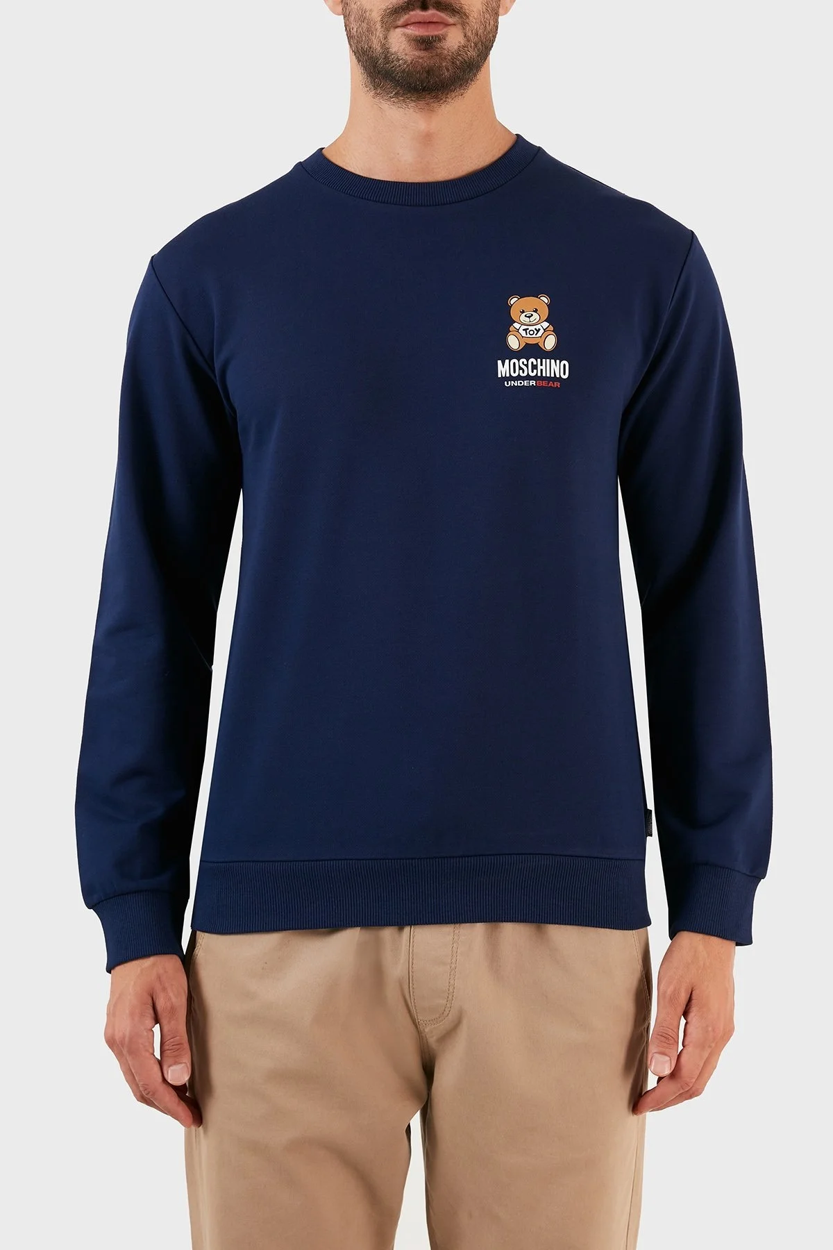 Moschino Logolu Regular Fit Bisiklet Yaka Pamuklu Erkek Sweat A1719 8102 0290 İNDİGO - 1