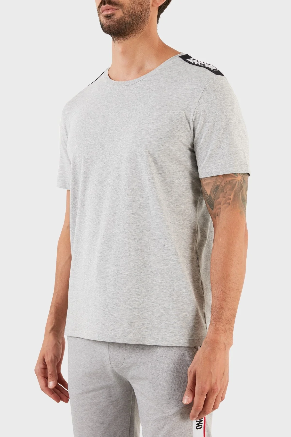 Moschino Logolu Regular Fit Bisiklet Yaka Pamuklu Erkek T Shirt A1921 8136 0489 GRİ - 3