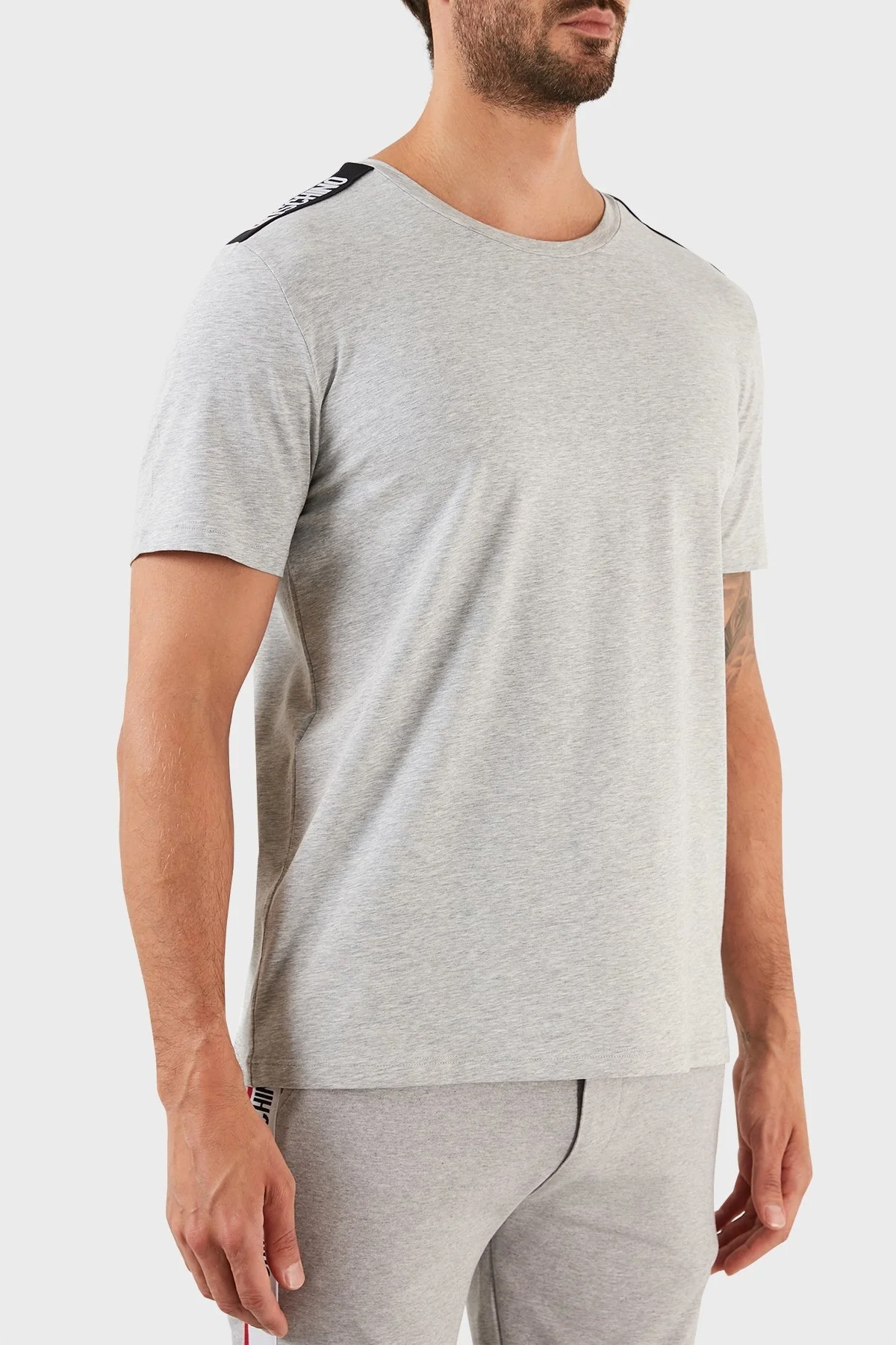 Moschino Logolu Regular Fit Bisiklet Yaka Pamuklu Erkek T Shirt A1921 8136 0489 GRİ - 4