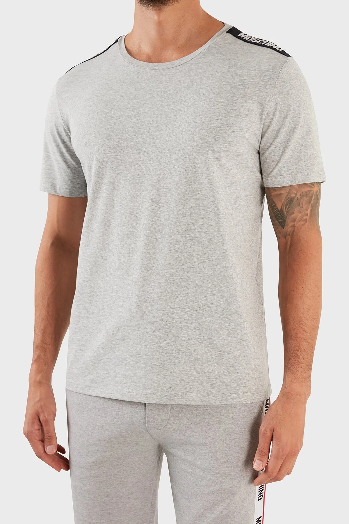Moschino Logolu Regular Fit Bisiklet Yaka Pamuklu Erkek T Shirt A1921 8136 0489 GRİ - 5