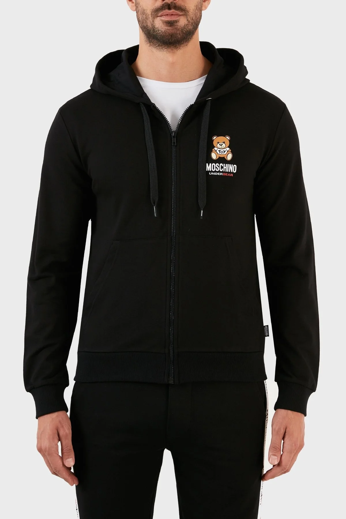 Moschino Logolu Regular Fit Kapüşonlu Fermuarlı Pamuklu Erkek Sweat A1722 8102 0555 SİYAH - 1