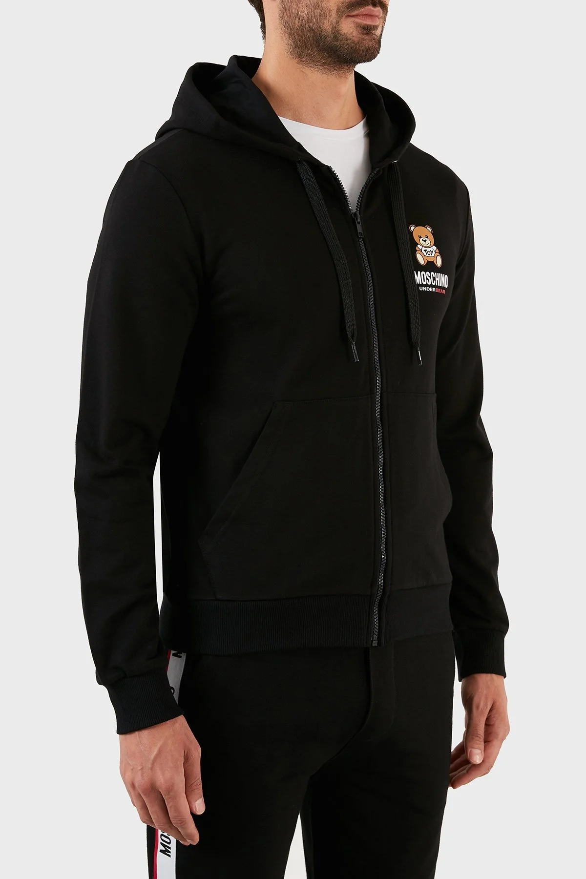 Moschino Logolu Regular Fit Kapüşonlu Fermuarlı Pamuklu Erkek Sweat A1722 8102 0555 SİYAH - 3