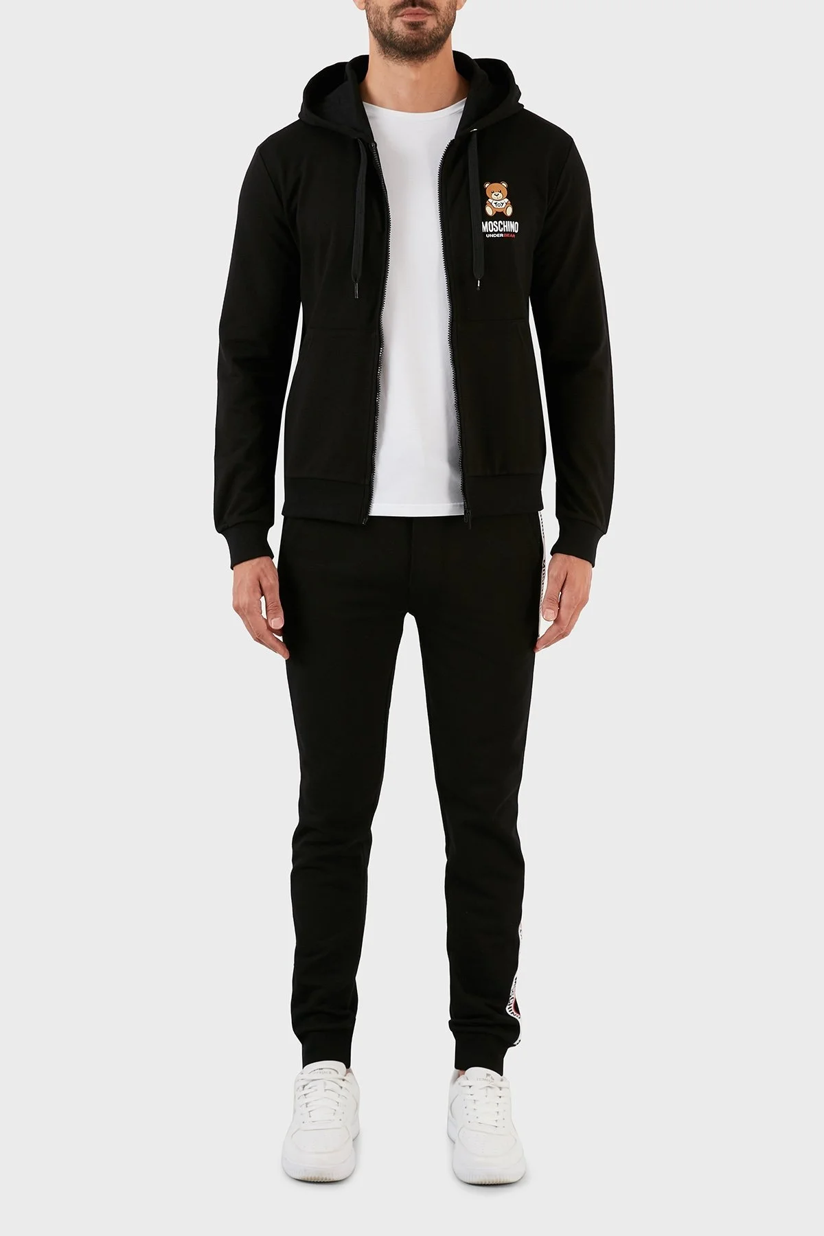 Moschino Logolu Regular Fit Kapüşonlu Fermuarlı Pamuklu Erkek Sweat A1722 8102 0555 SİYAH - 4