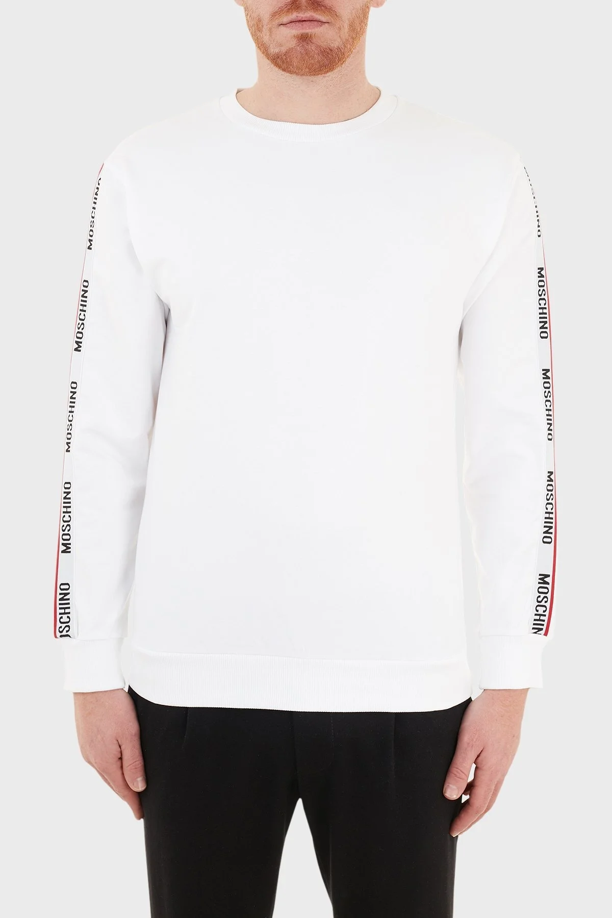 Moschino Regular Fit Logo Bantlı Bisiklet Yaka Pamuklu Erkek Sweat A1706 8102 0001 BEYAZ - 1