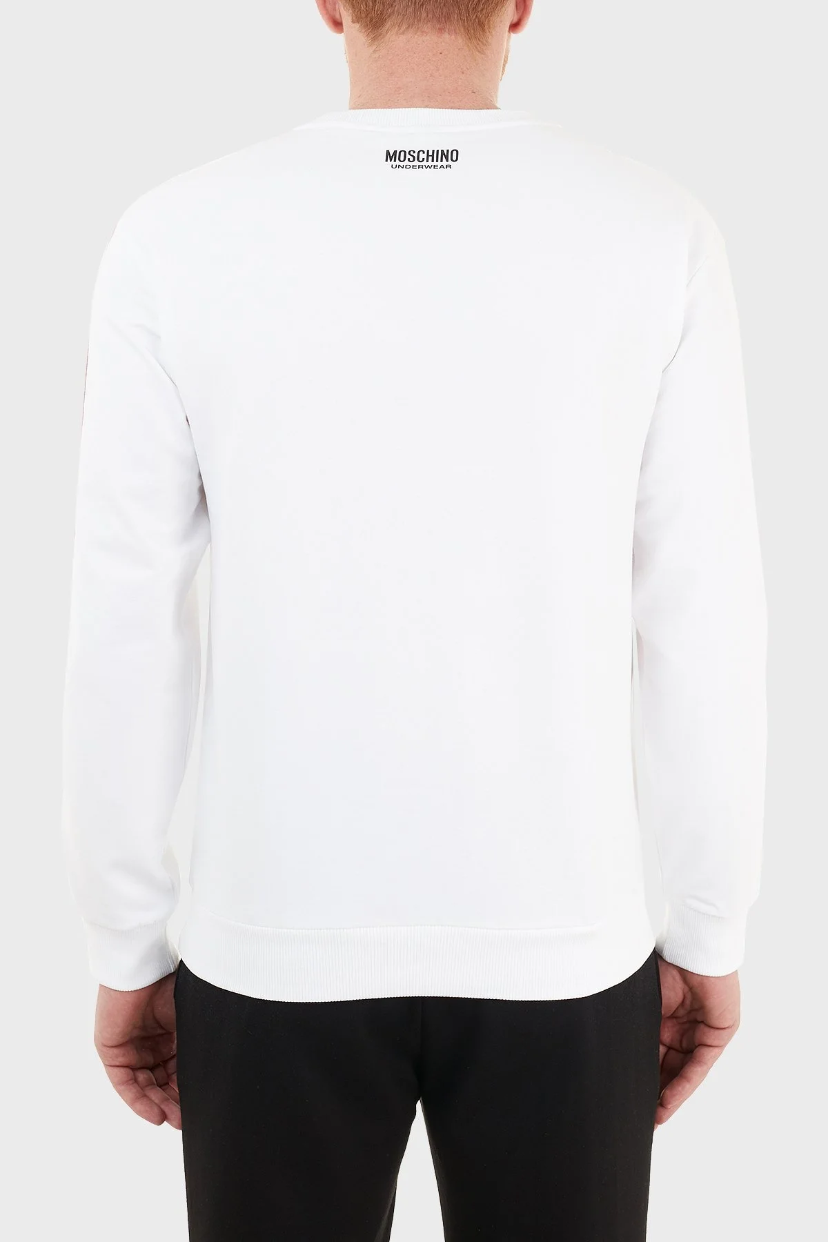 Moschino Regular Fit Logo Bantlı Bisiklet Yaka Pamuklu Erkek Sweat A1706 8102 0001 BEYAZ - 2