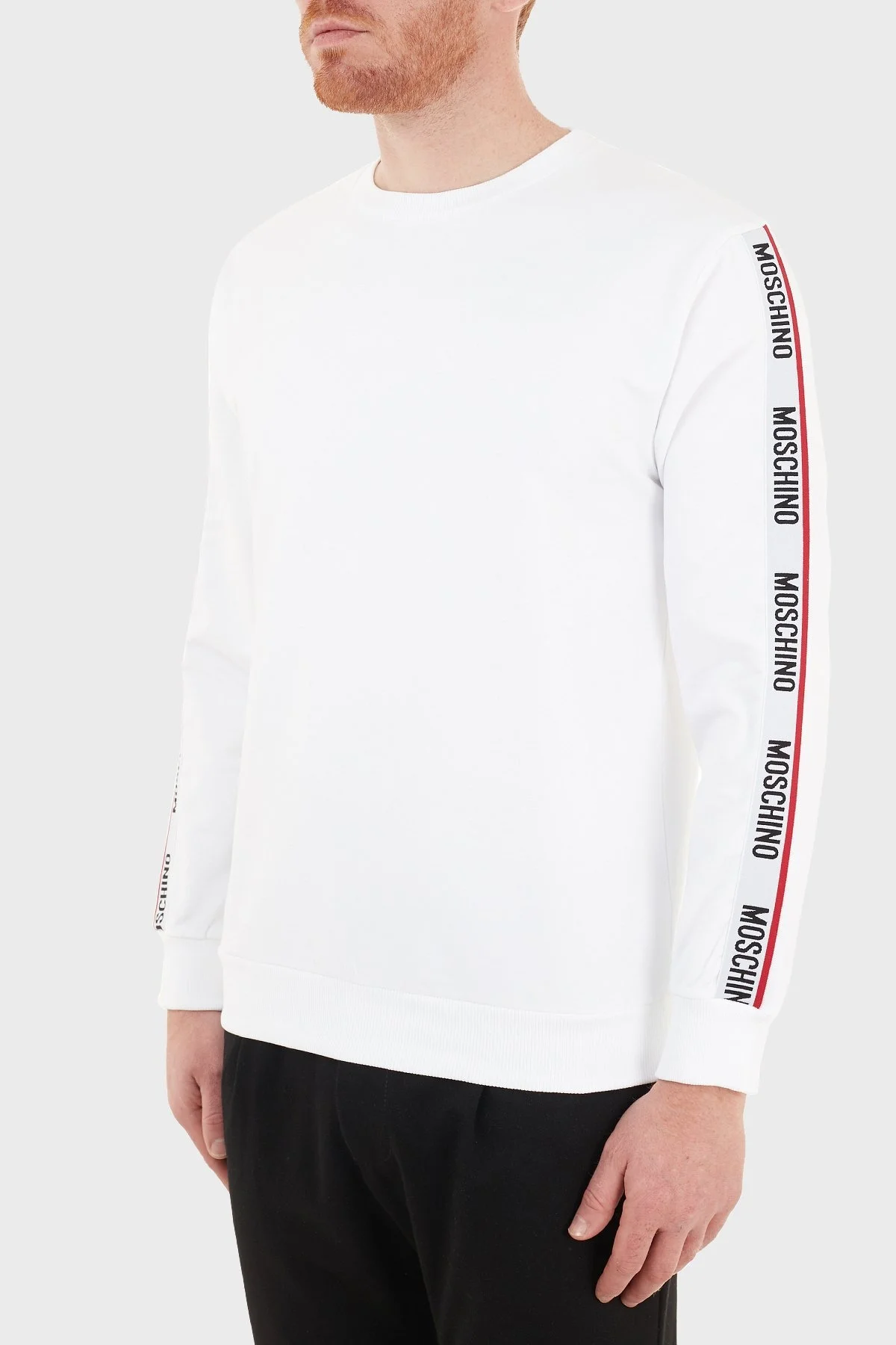 Moschino Regular Fit Logo Bantlı Bisiklet Yaka Pamuklu Erkek Sweat A1706 8102 0001 BEYAZ - 3