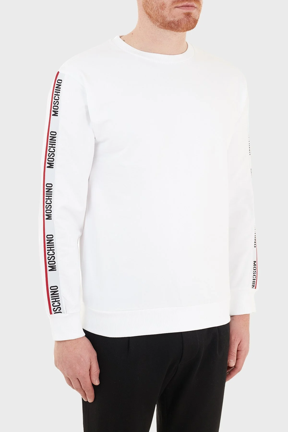 Moschino Regular Fit Logo Bantlı Bisiklet Yaka Pamuklu Erkek Sweat A1706 8102 0001 BEYAZ - 4