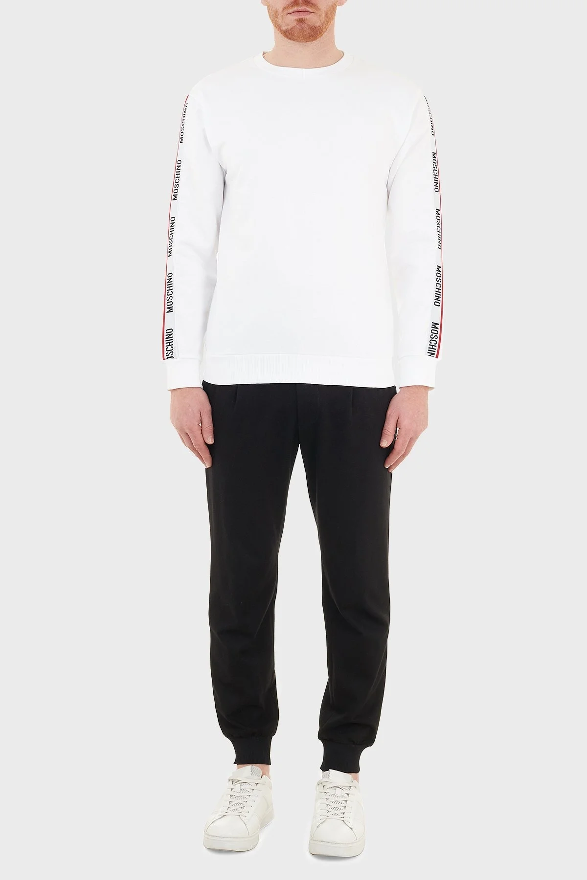 Moschino Regular Fit Logo Bantlı Bisiklet Yaka Pamuklu Erkek Sweat A1706 8102 0001 BEYAZ - 5