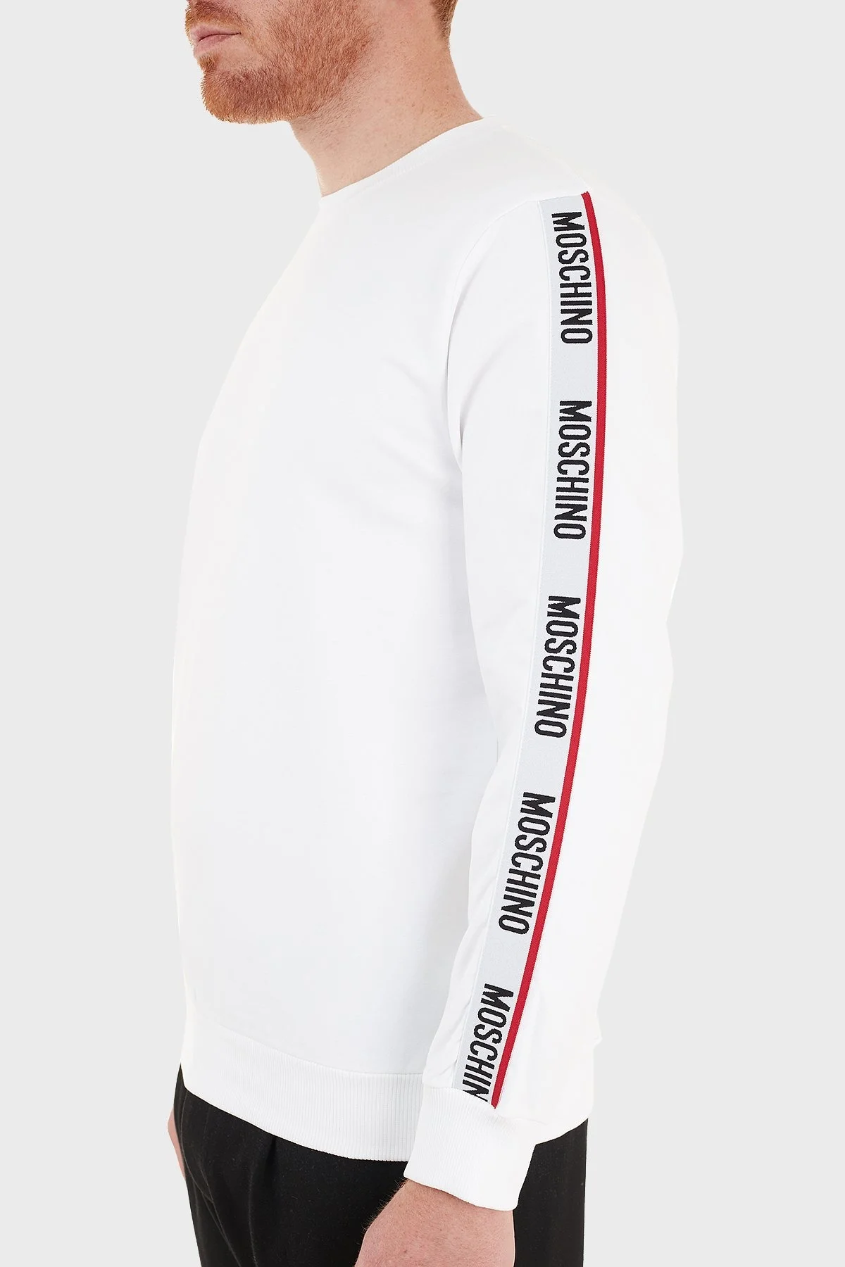 Moschino Regular Fit Logo Bantlı Bisiklet Yaka Pamuklu Erkek Sweat A1706 8102 0001 BEYAZ - 6