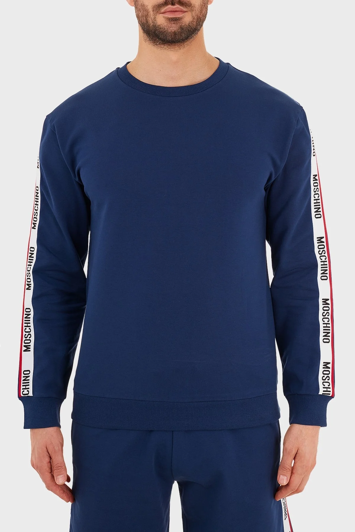 Moschino Regular Fit Logo Bantlı Bisiklet Yaka Pamuklu Erkek Sweat A1706 8102 0290 İNDİGO - 1