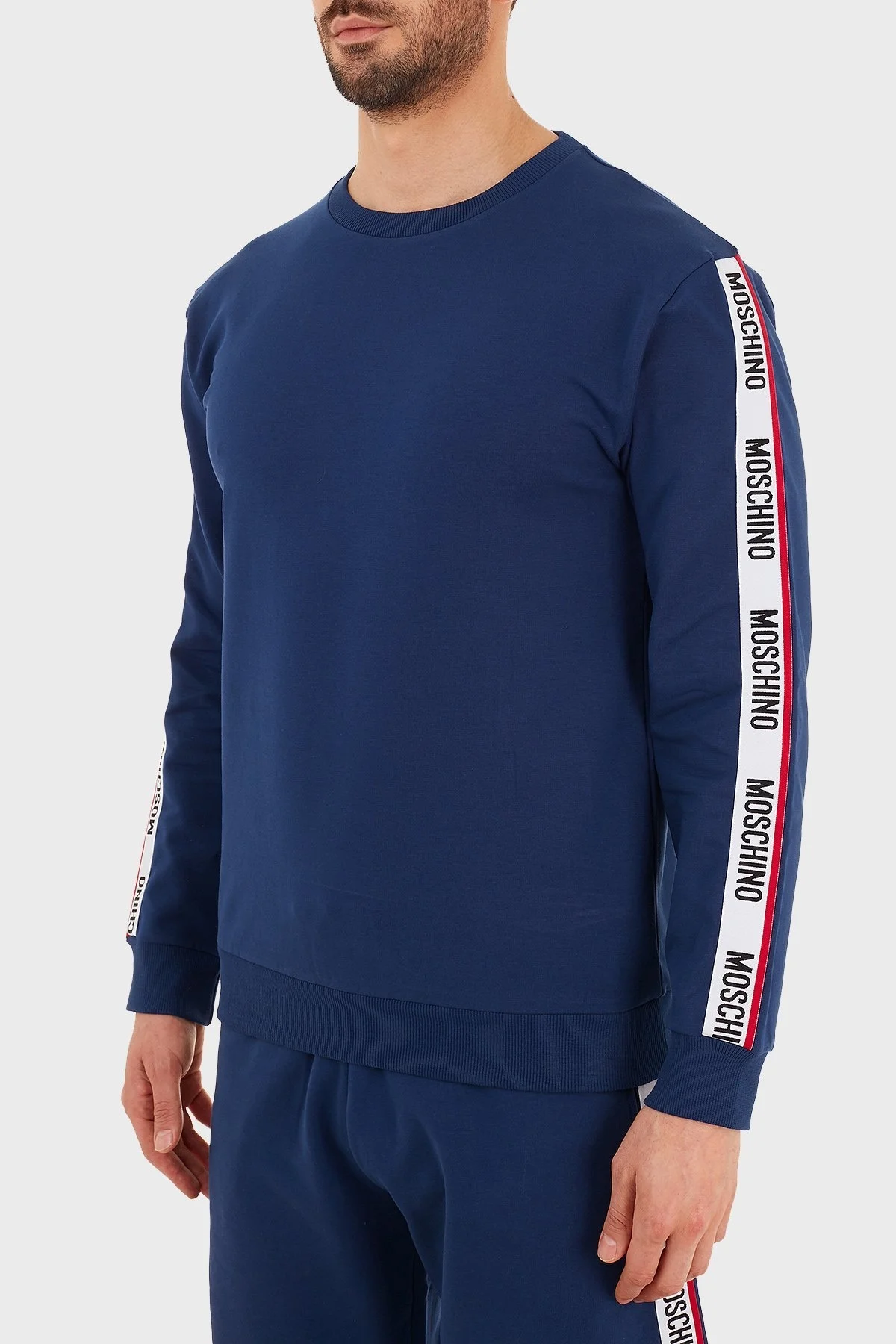 Moschino Regular Fit Logo Bantlı Bisiklet Yaka Pamuklu Erkek Sweat A1706 8102 0290 İNDİGO - 3