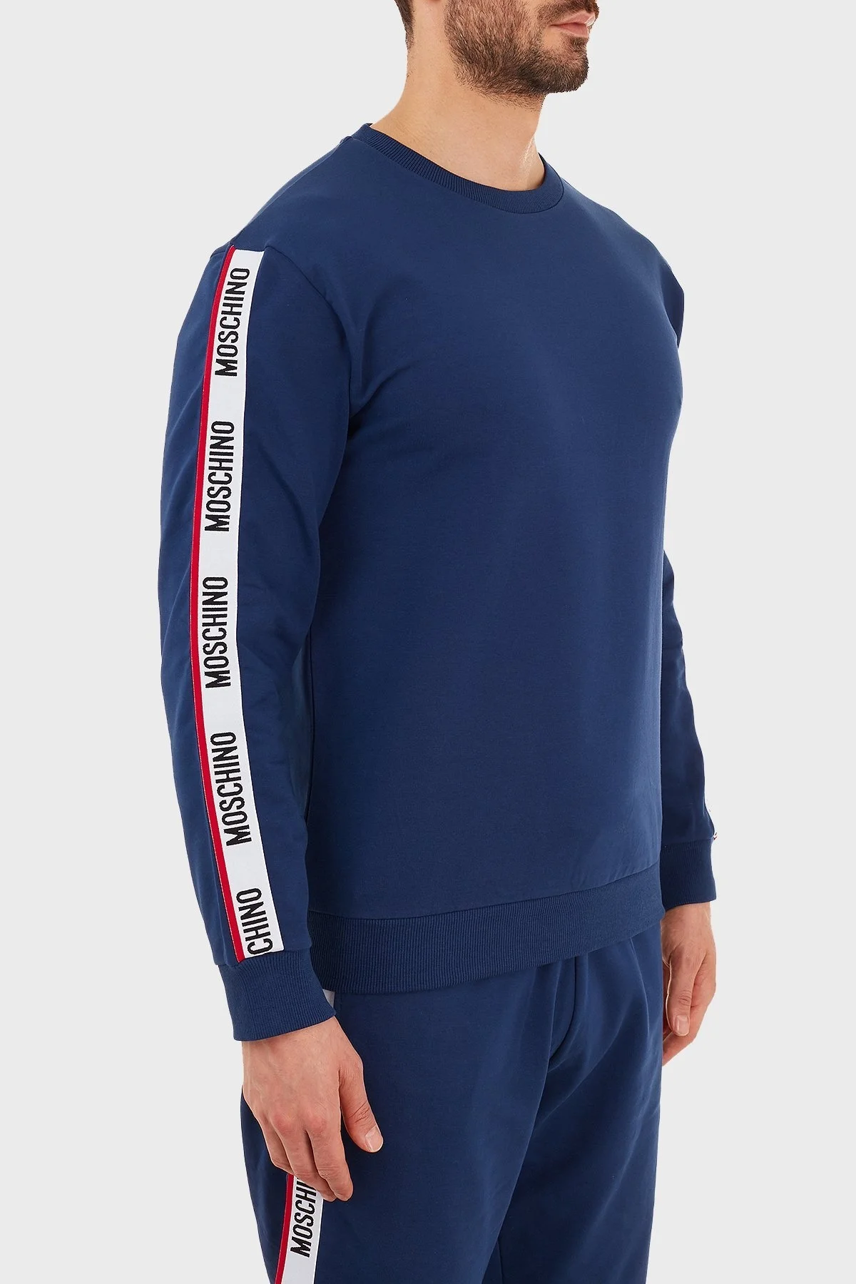 Moschino Regular Fit Logo Bantlı Bisiklet Yaka Pamuklu Erkek Sweat A1706 8102 0290 İNDİGO - 4