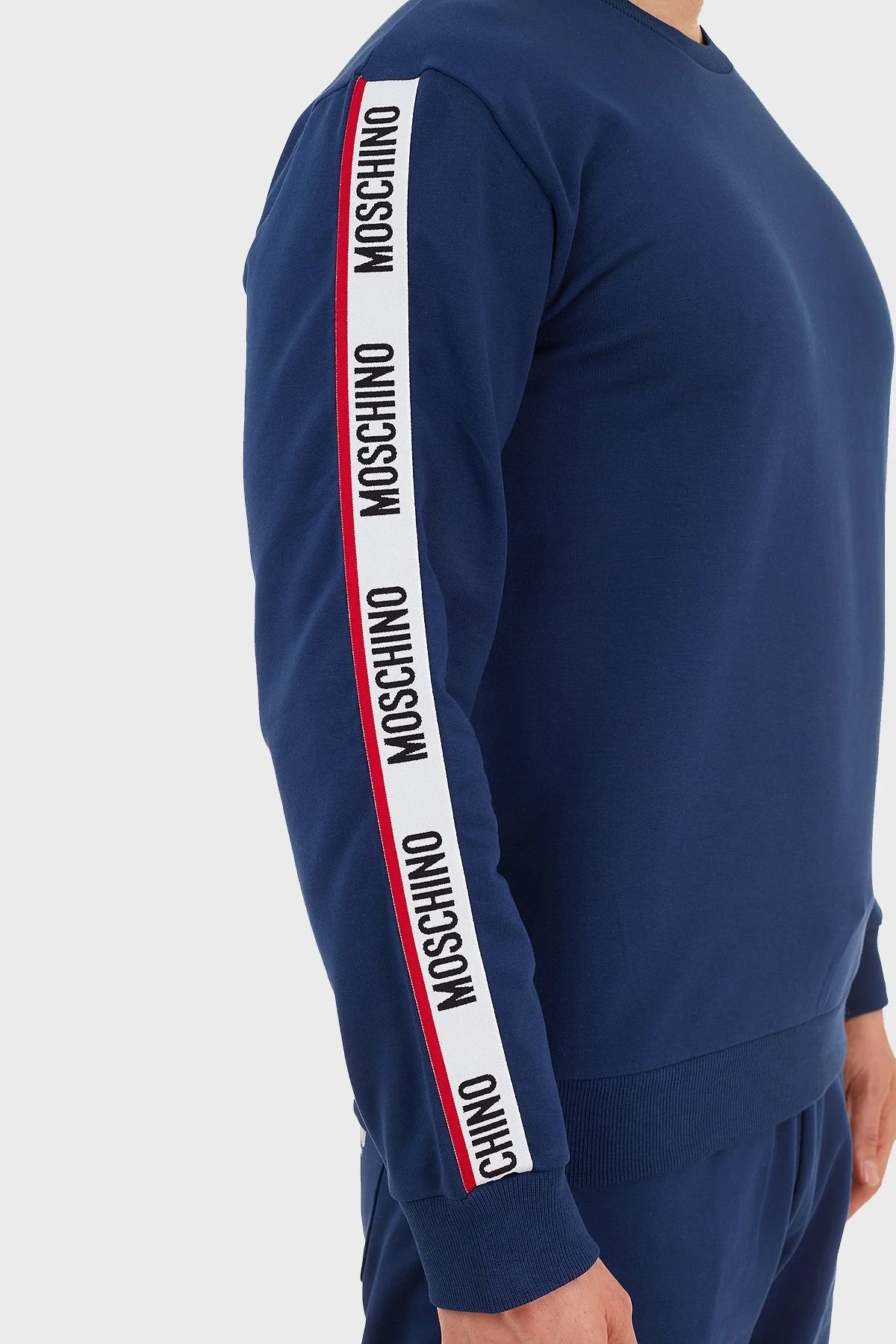 Moschino Regular Fit Logo Bantlı Bisiklet Yaka Pamuklu Erkek Sweat A1706 8102 0290 İNDİGO - 6