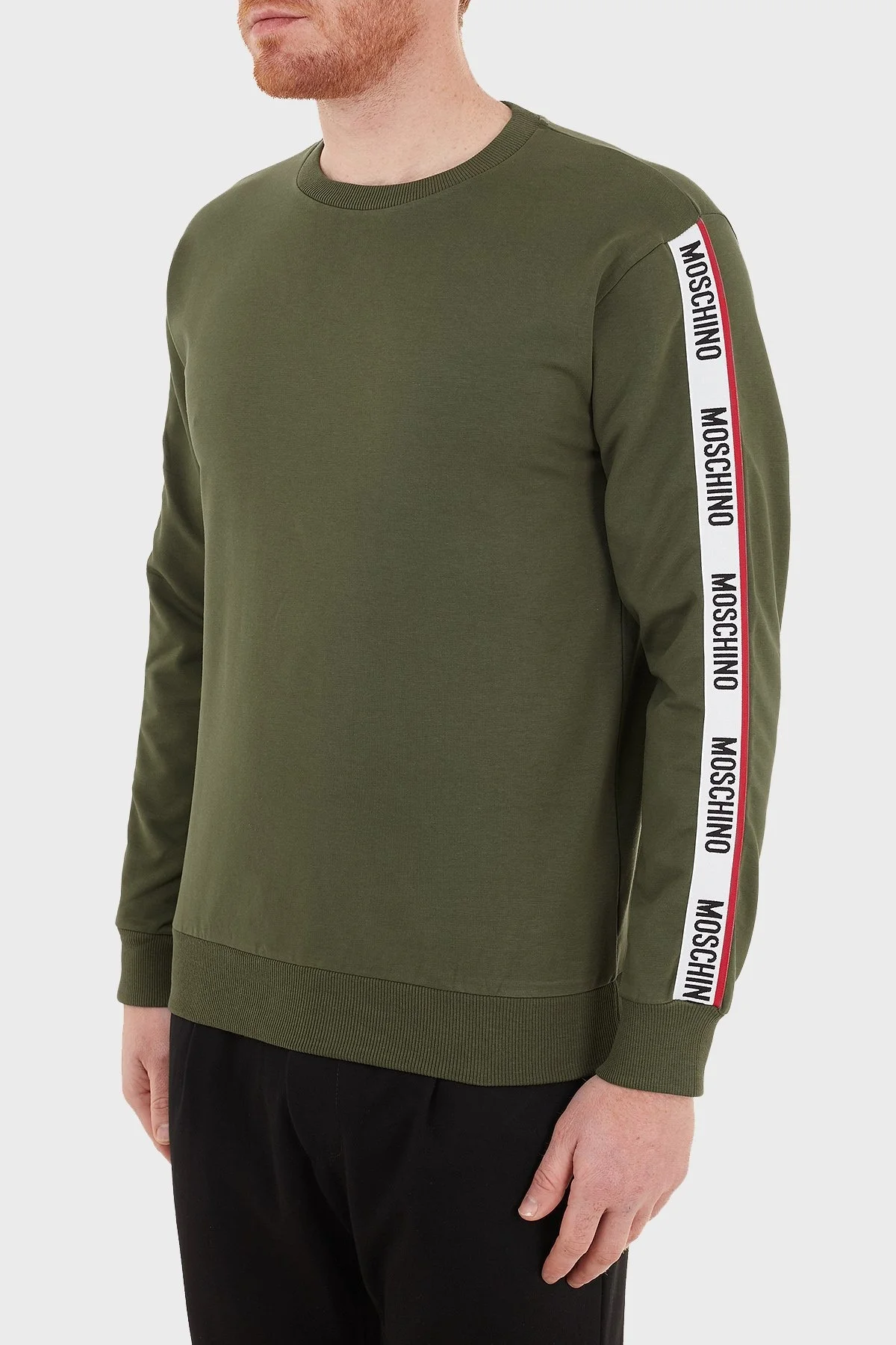 Moschino Regular Fit Logo Bantlı Bisiklet Yaka Pamuklu Erkek Sweat A1706 8102 0430 HAKİ - 3