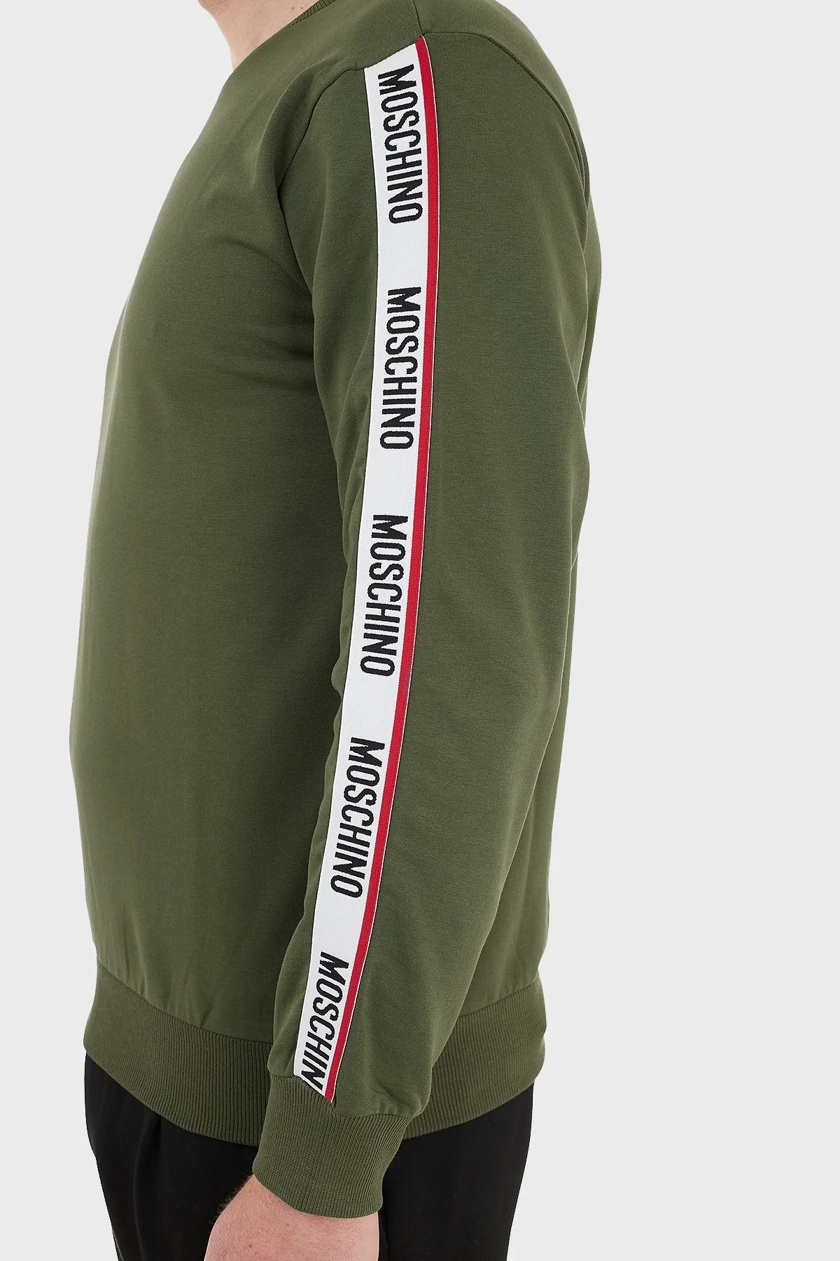 Moschino Regular Fit Logo Bantlı Bisiklet Yaka Pamuklu Erkek Sweat A1706 8102 0430 HAKİ - 5