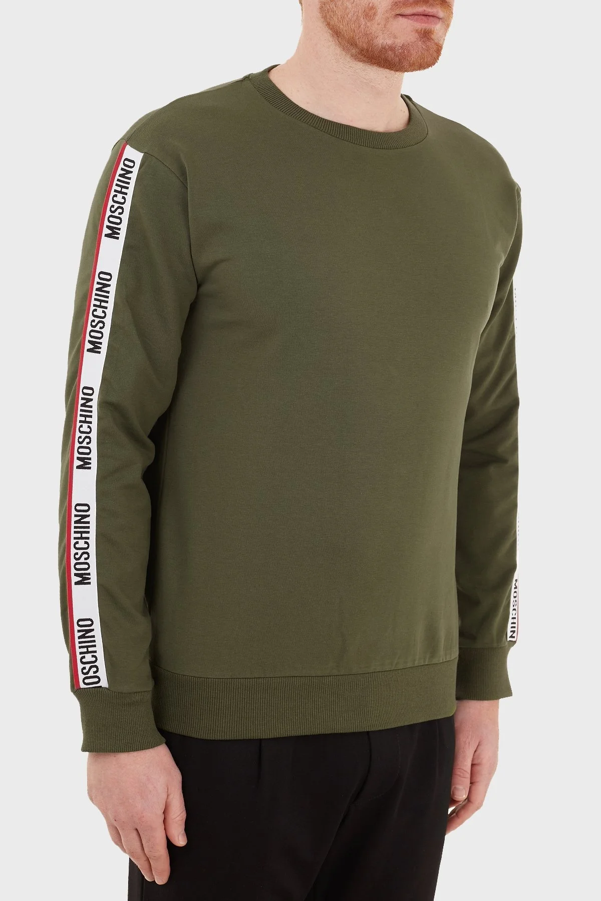 Moschino Regular Fit Logo Bantlı Bisiklet Yaka Pamuklu Erkek Sweat A1706 8102 0430 HAKİ - 9