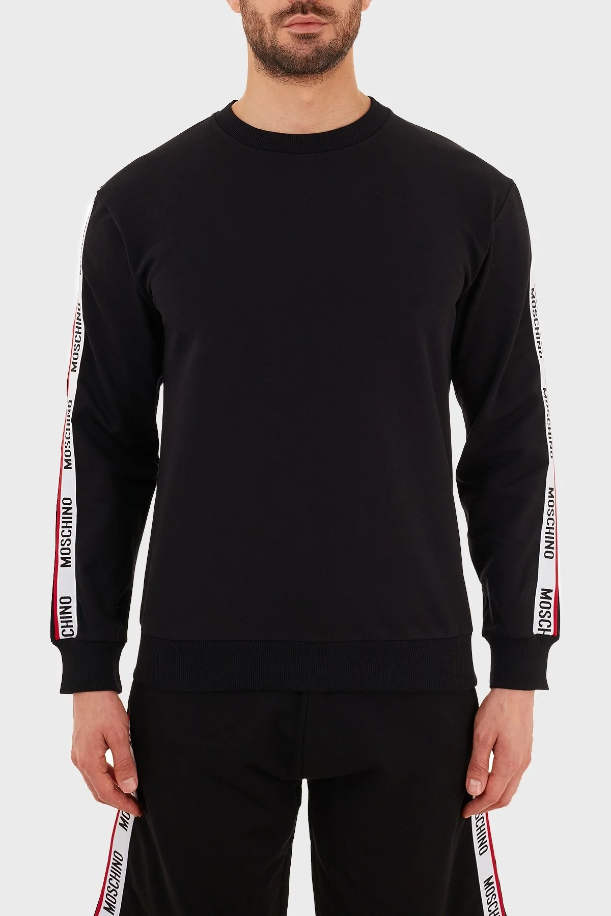 Moschino Regular Fit Logo Bantlı Bisiklet Yaka Pamuklu Erkek Sweat A1706 8102 0555 SİYAH - 1