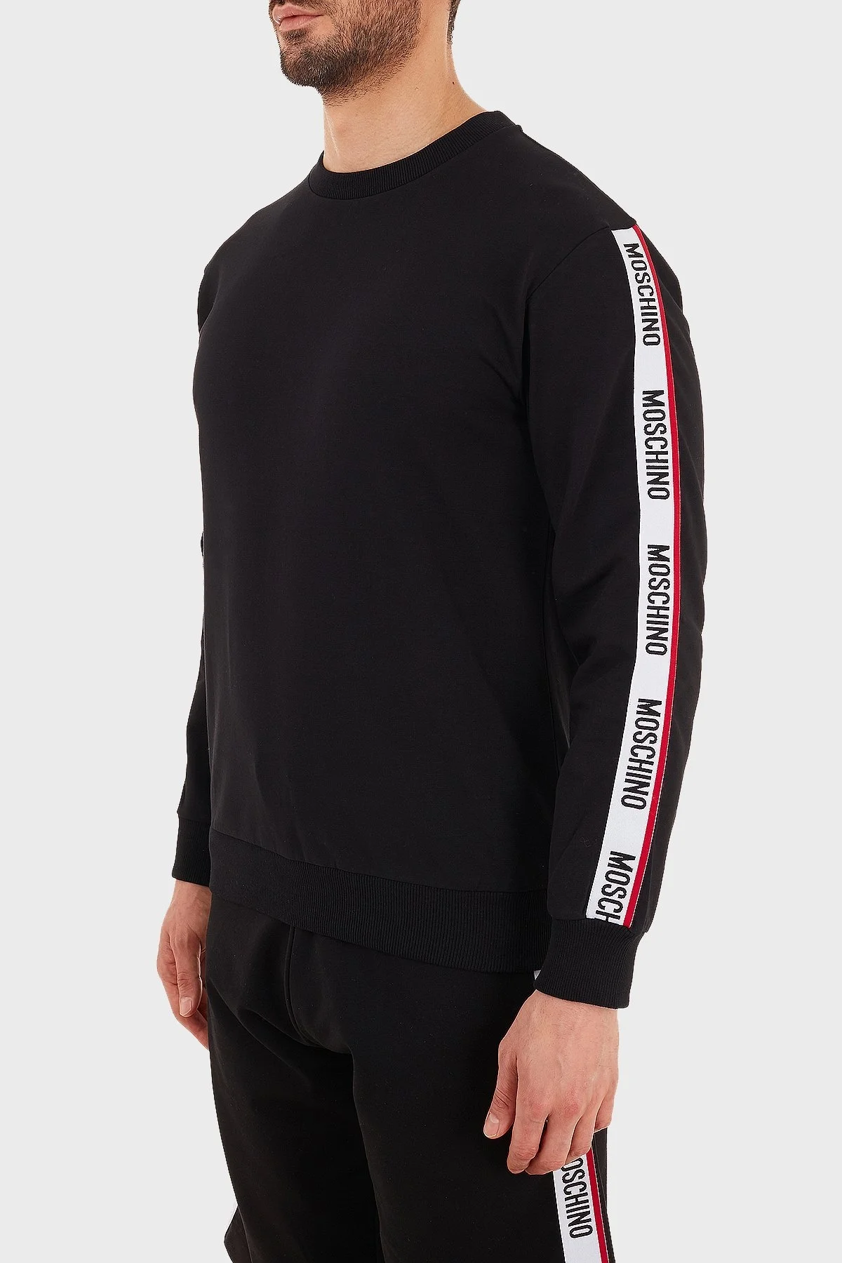 Moschino Regular Fit Logo Bantlı Bisiklet Yaka Pamuklu Erkek Sweat A1706 8102 0555 SİYAH - 3