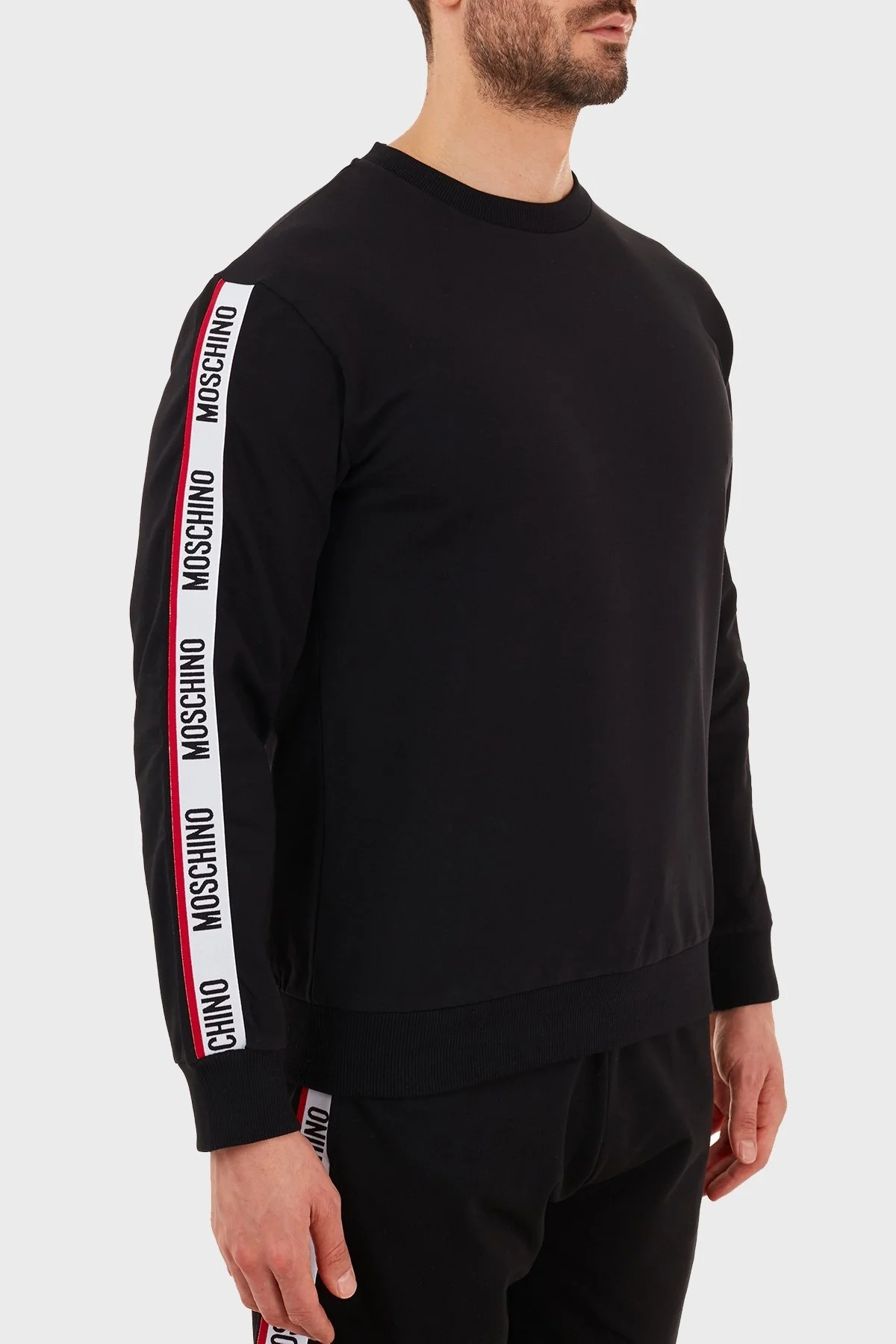 Moschino Regular Fit Logo Bantlı Bisiklet Yaka Pamuklu Erkek Sweat A1706 8102 0555 SİYAH - 4