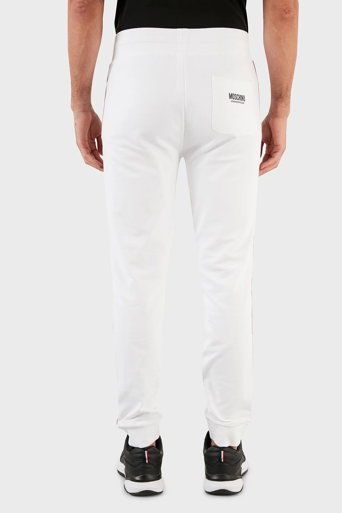 Moschino Şerit Logolu Regular Fit Belden Bağlamalı Cepli Pamuklu Jogger Erkek Pantolon A4333 8102 0001 BEYAZ - 5