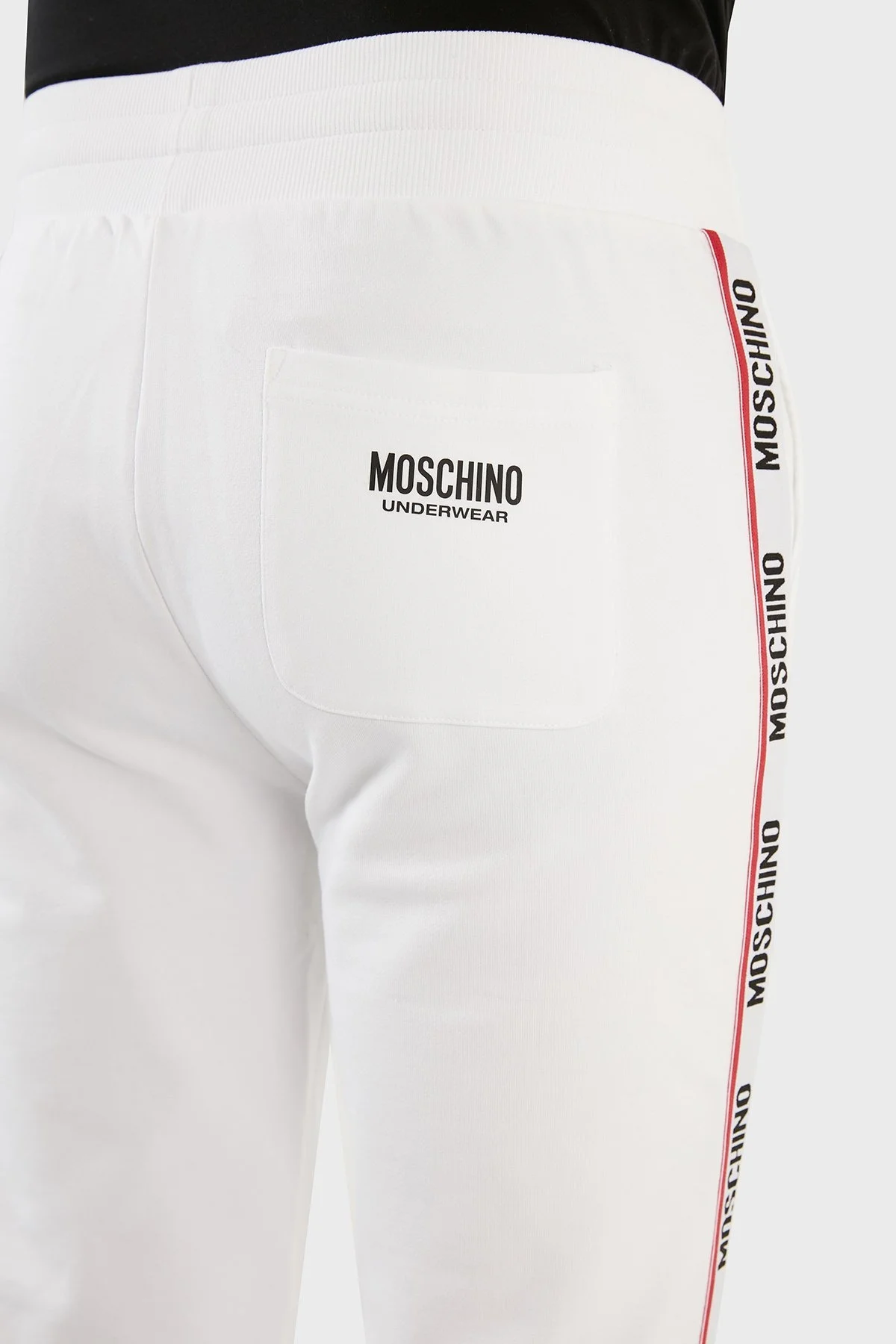 Moschino Şerit Logolu Regular Fit Belden Bağlamalı Cepli Pamuklu Jogger Erkek Pantolon A4333 8102 0001 BEYAZ - 7
