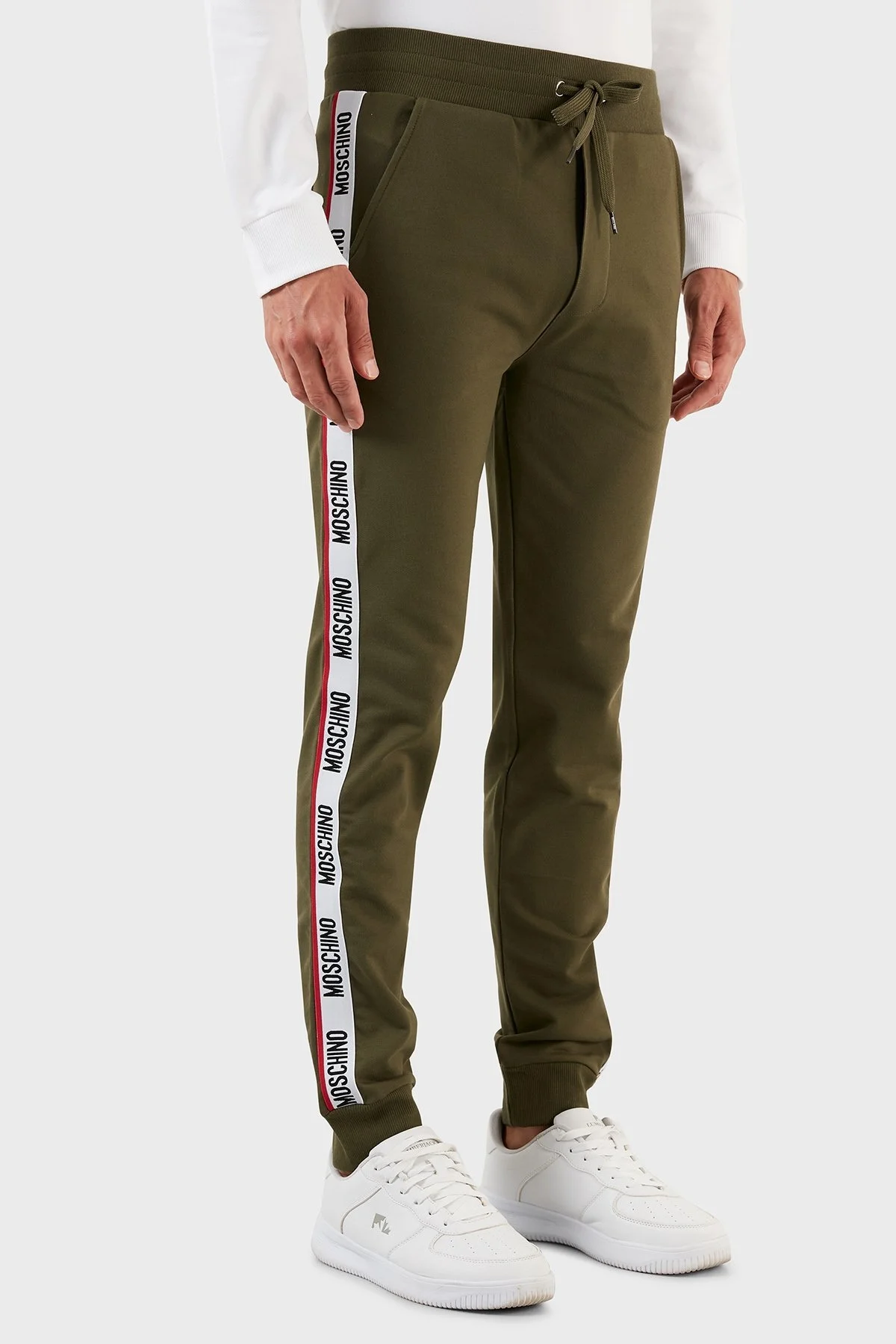 Moschino Şerit Logolu Regular Fit Belden Bağlamalı Cepli Pamuklu Jogger Erkek Pantolon A4333 8102 0430 HAKİ - 4