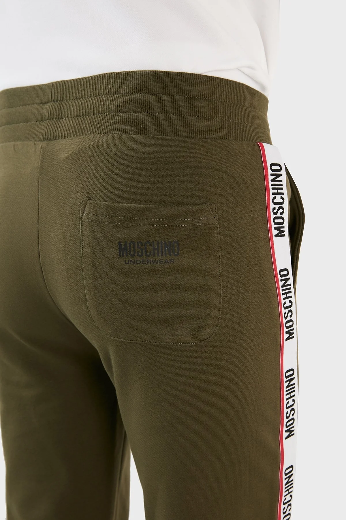 Moschino Şerit Logolu Regular Fit Belden Bağlamalı Cepli Pamuklu Jogger Erkek Pantolon A4333 8102 0430 HAKİ - 7