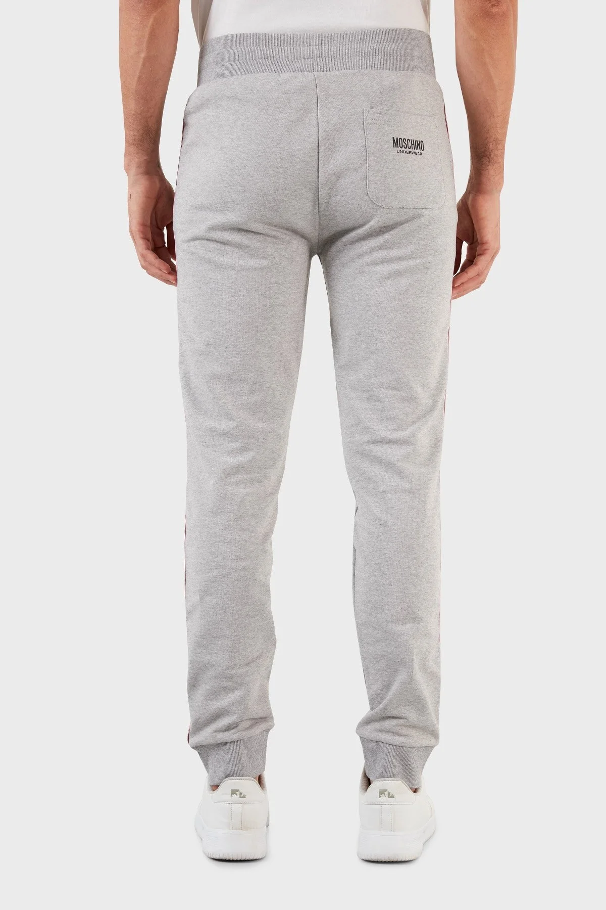 Moschino Şerit Logolu Regular Fit Belden Bağlamalı Cepli Pamuklu Jogger Erkek Pantolon A4333 8102 0489 GRİ - 5