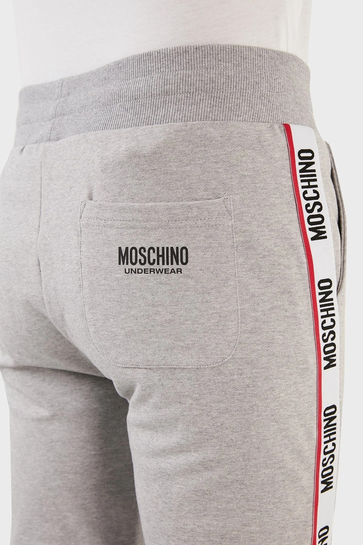 Moschino Şerit Logolu Regular Fit Belden Bağlamalı Cepli Pamuklu Jogger Erkek Pantolon A4333 8102 0489 GRİ - 7