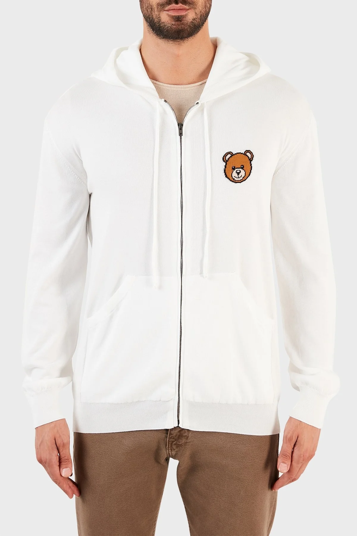 Moschino Logo Baskılı Kapüşonlu Cepli % 100 Pamuk Unisex Sweat ZPA0905 2002 0002 BEYAZ - 1