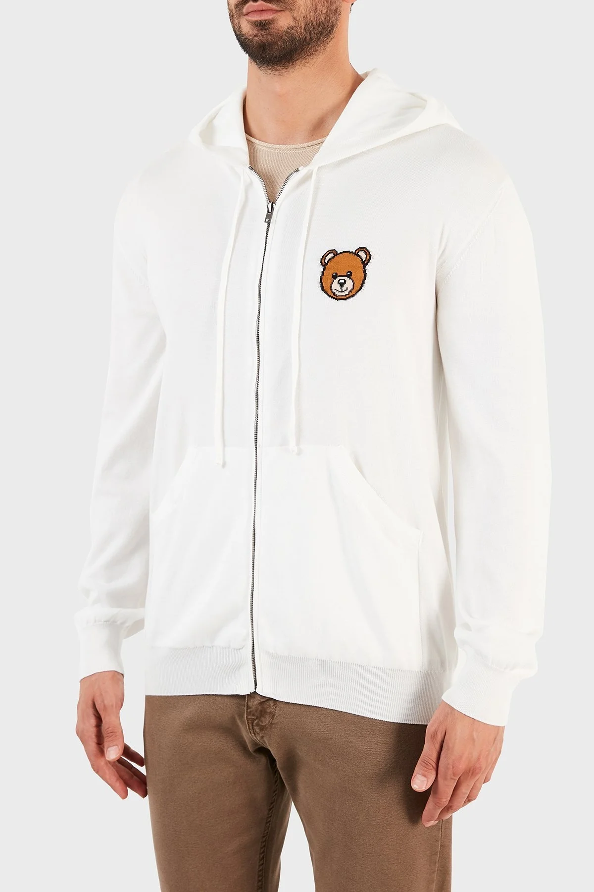 Moschino Logo Baskılı Kapüşonlu Cepli % 100 Pamuk Unisex Sweat ZPA0905 2002 0002 BEYAZ - 3