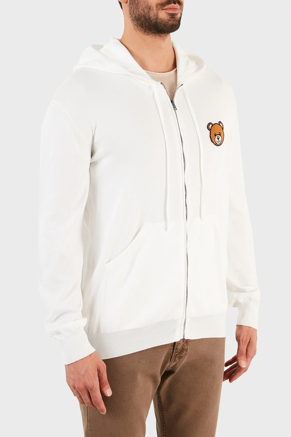 Moschino Logo Baskılı Kapüşonlu Cepli % 100 Pamuk Unisex Sweat ZPA0905 2002 0002 BEYAZ - 4