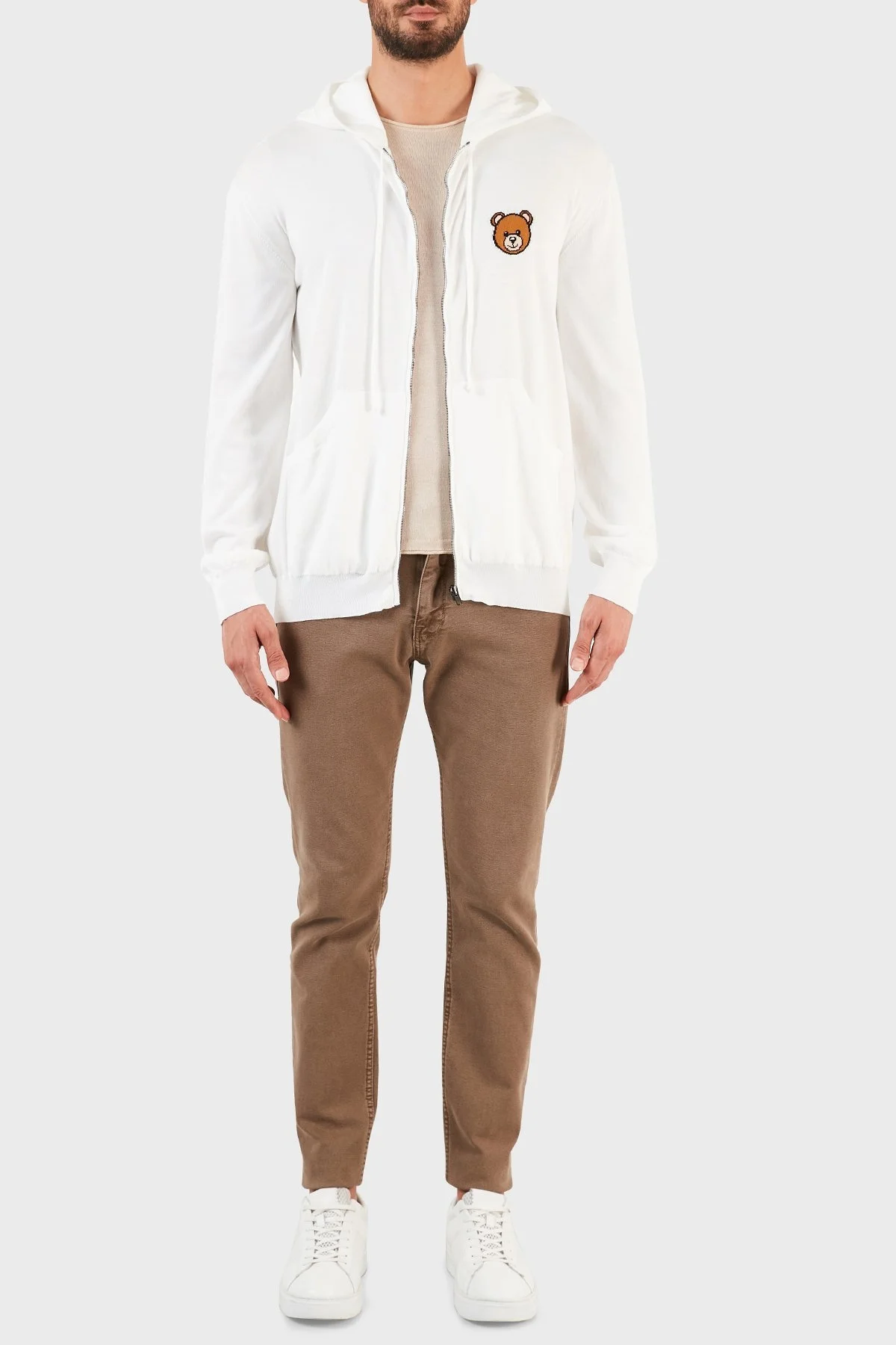 Moschino Logo Baskılı Kapüşonlu Cepli % 100 Pamuk Unisex Sweat ZPA0905 2002 0002 BEYAZ - 5