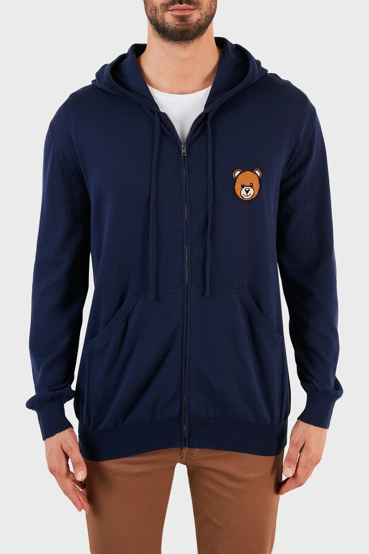 Moschino Logo Baskılı Kapüşonlu Cepli % 100 Pamuk Unisex Sweat ZPA0905 2002 0290 LACİVERT - 1