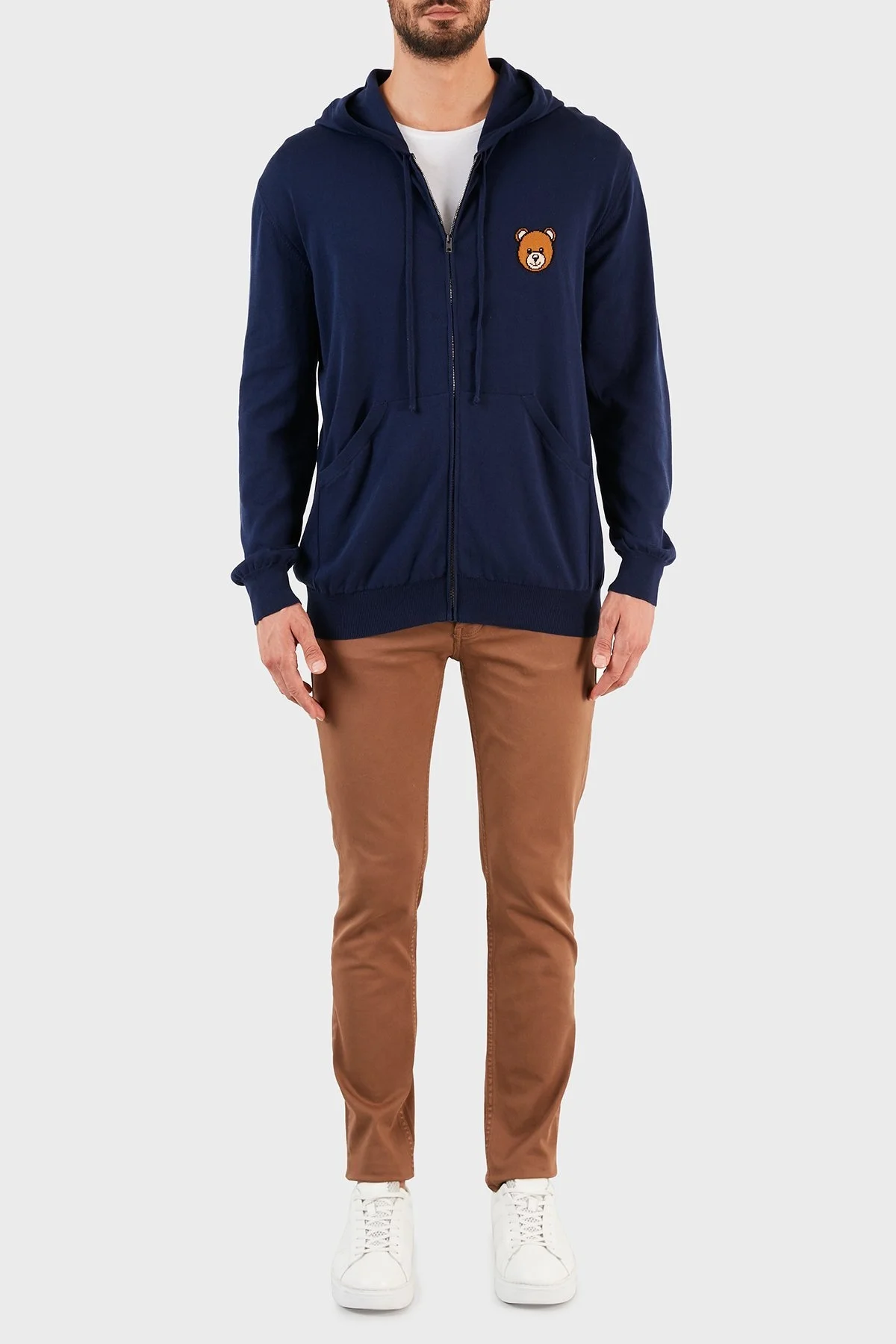 Moschino Logo Baskılı Kapüşonlu Cepli % 100 Pamuk Unisex Sweat ZPA0905 2002 0290 LACİVERT - 5