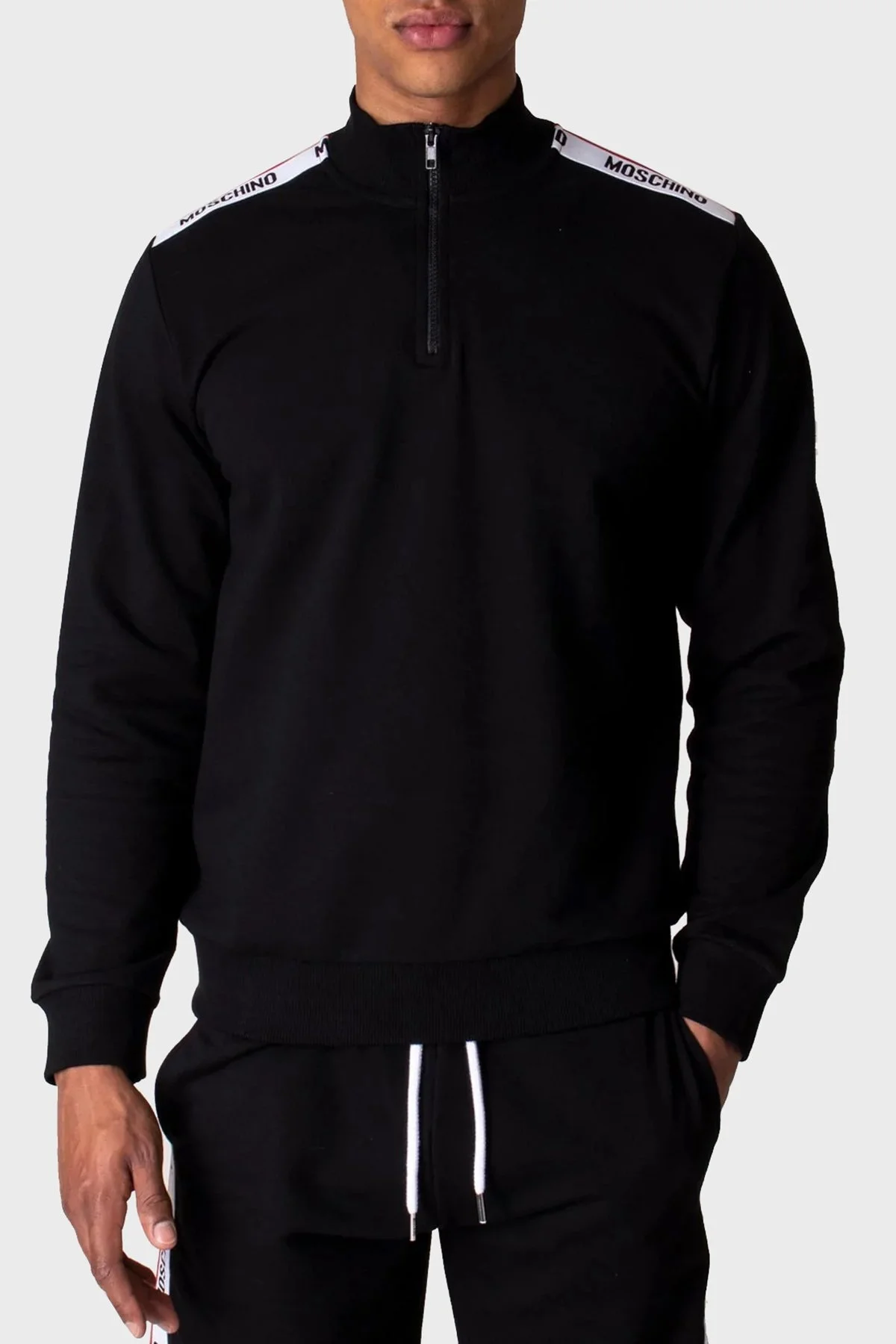 Moschino Yarım Fermuarlı Logo Bantlı Regular Fit Dik Yaka Pamuklu Erkek Sweat A1720 8102 0555 SİYAH - 1