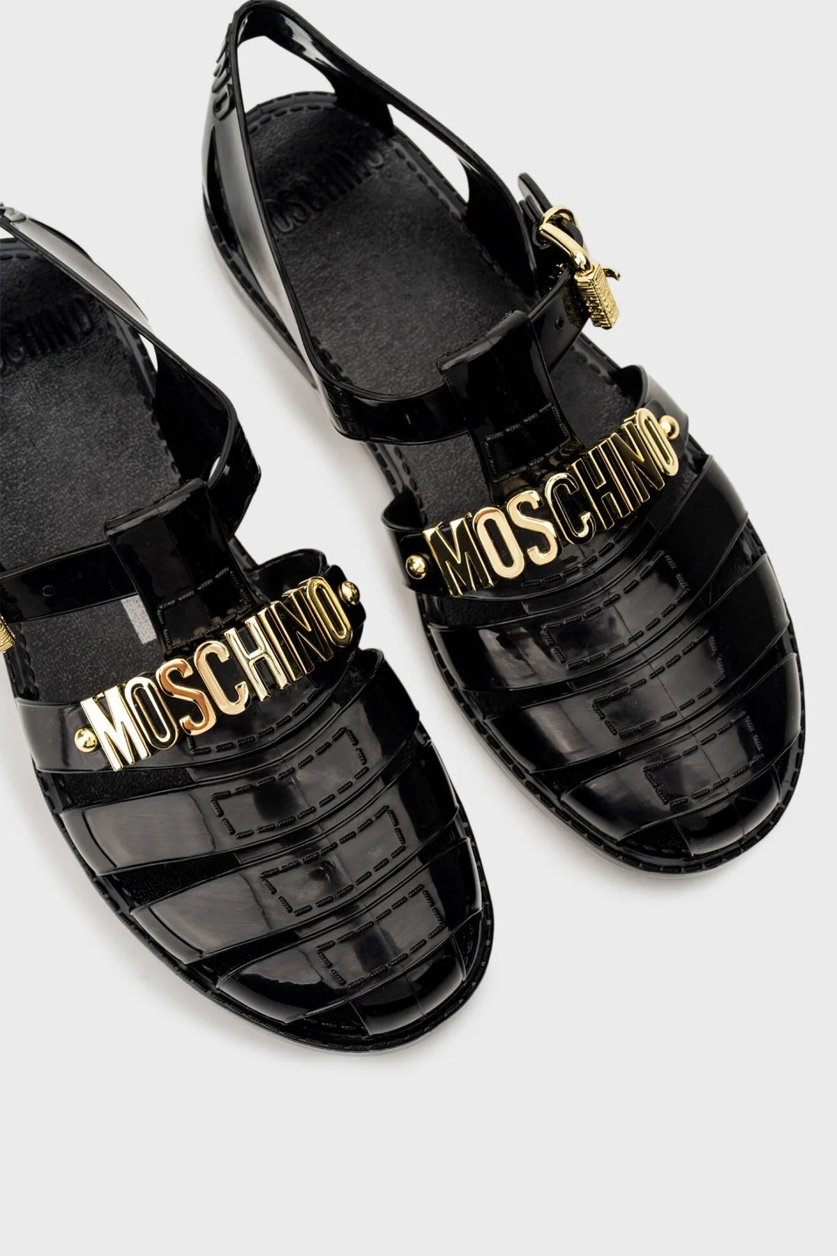 Moschino Yazı Logolu Pencereli Bayan Sandalet MA16501G1MM20 000 SİYAH - 9