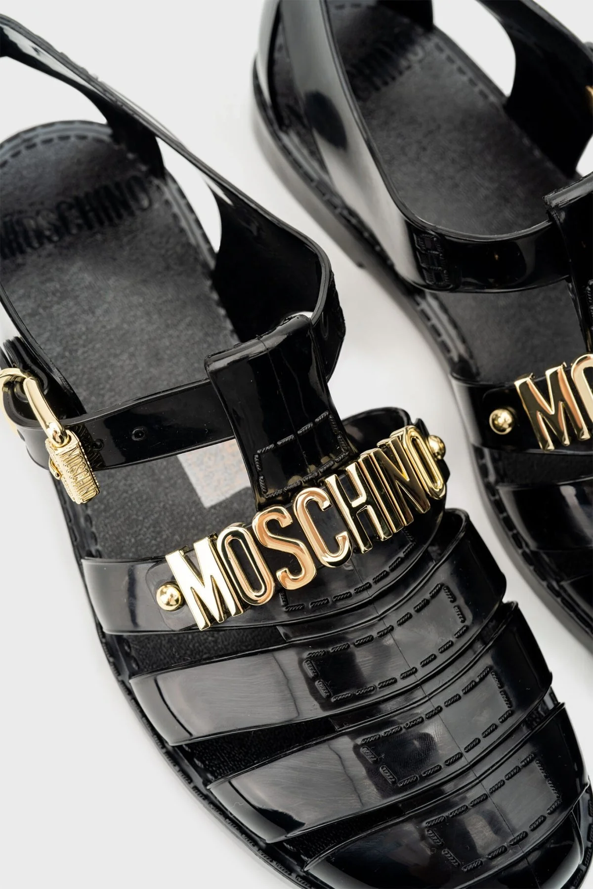 Moschino Yazı Logolu Pencereli Bayan Sandalet MA16501G1MM20 000 SİYAH - 10