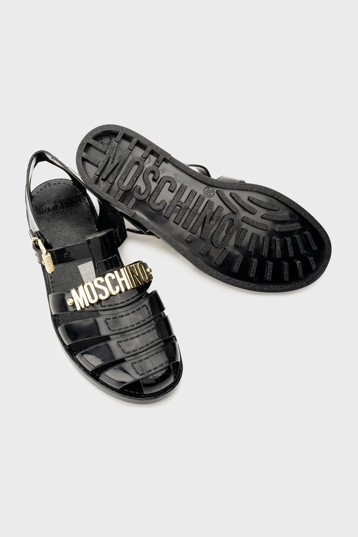 Moschino Yazı Logolu Pencereli Bayan Sandalet MA16501G1MM20 000 SİYAH - 12